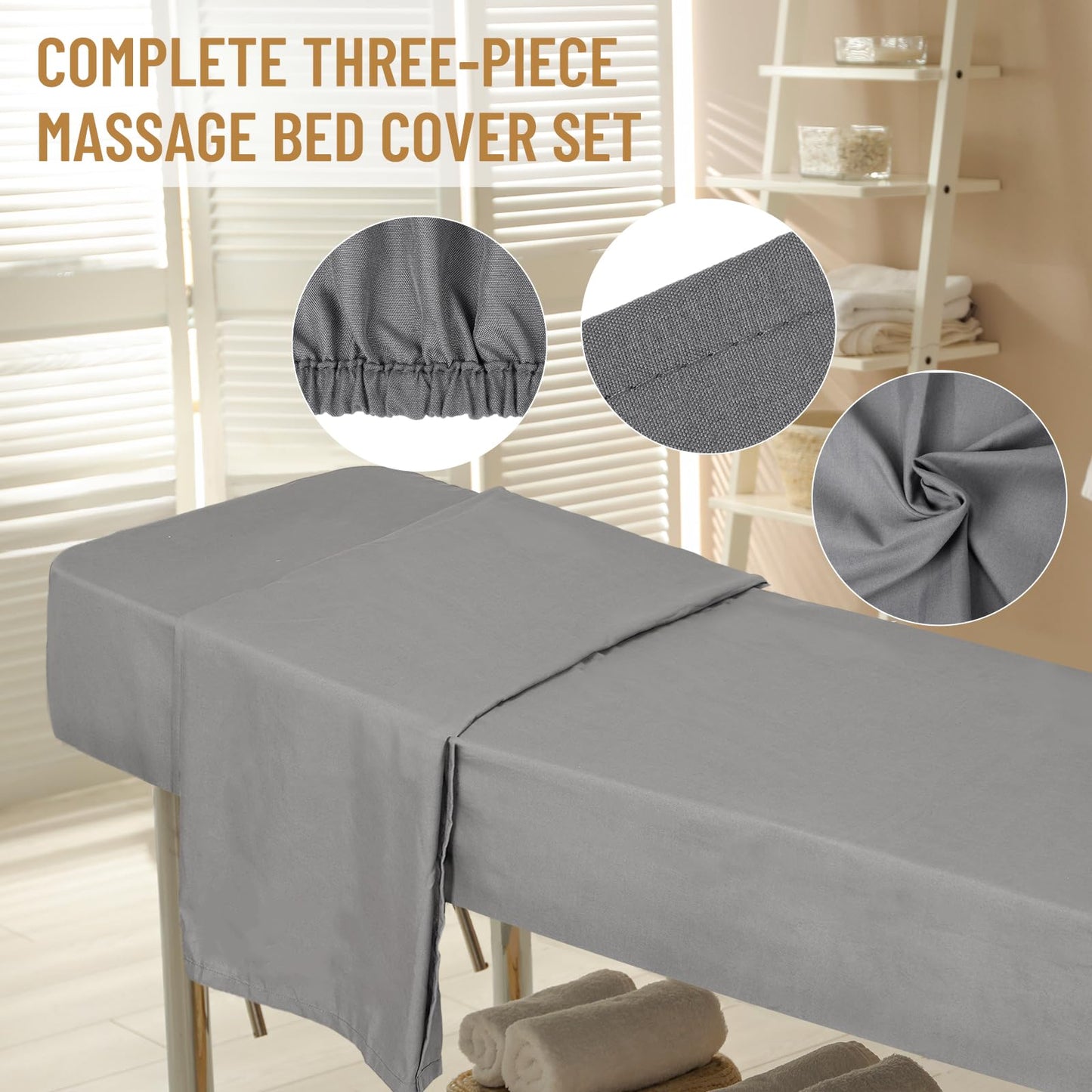 Juego de Sábanas de Microfibra para Mesa de Masaje con Funda Gris para Salón de Belleza y Spa