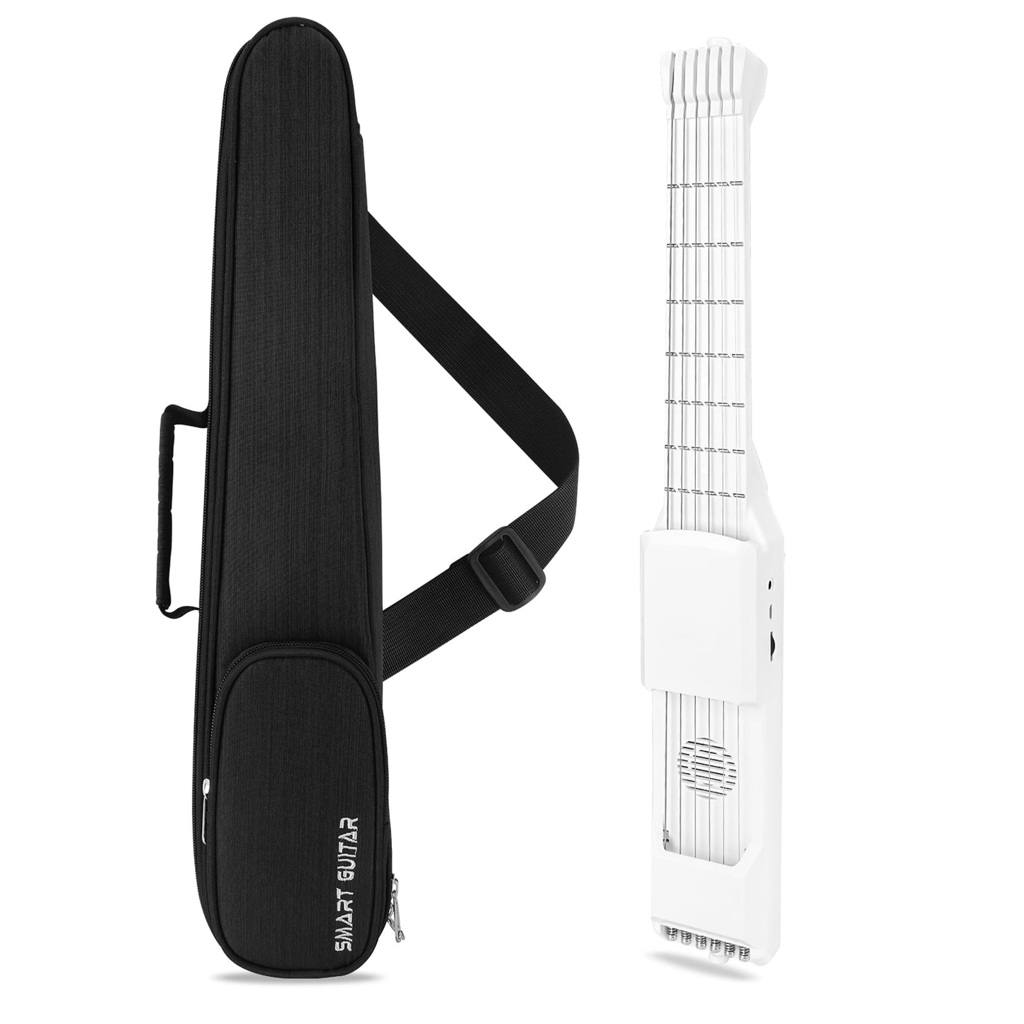 PEFEEL - Guitarra eléctrica acústica inteligente con carga USB, bolsillo para guitarra de viaje, guitarra de acorde portátil, cuello de guitarra para entrenador, principiante, AI LCD (blanco)