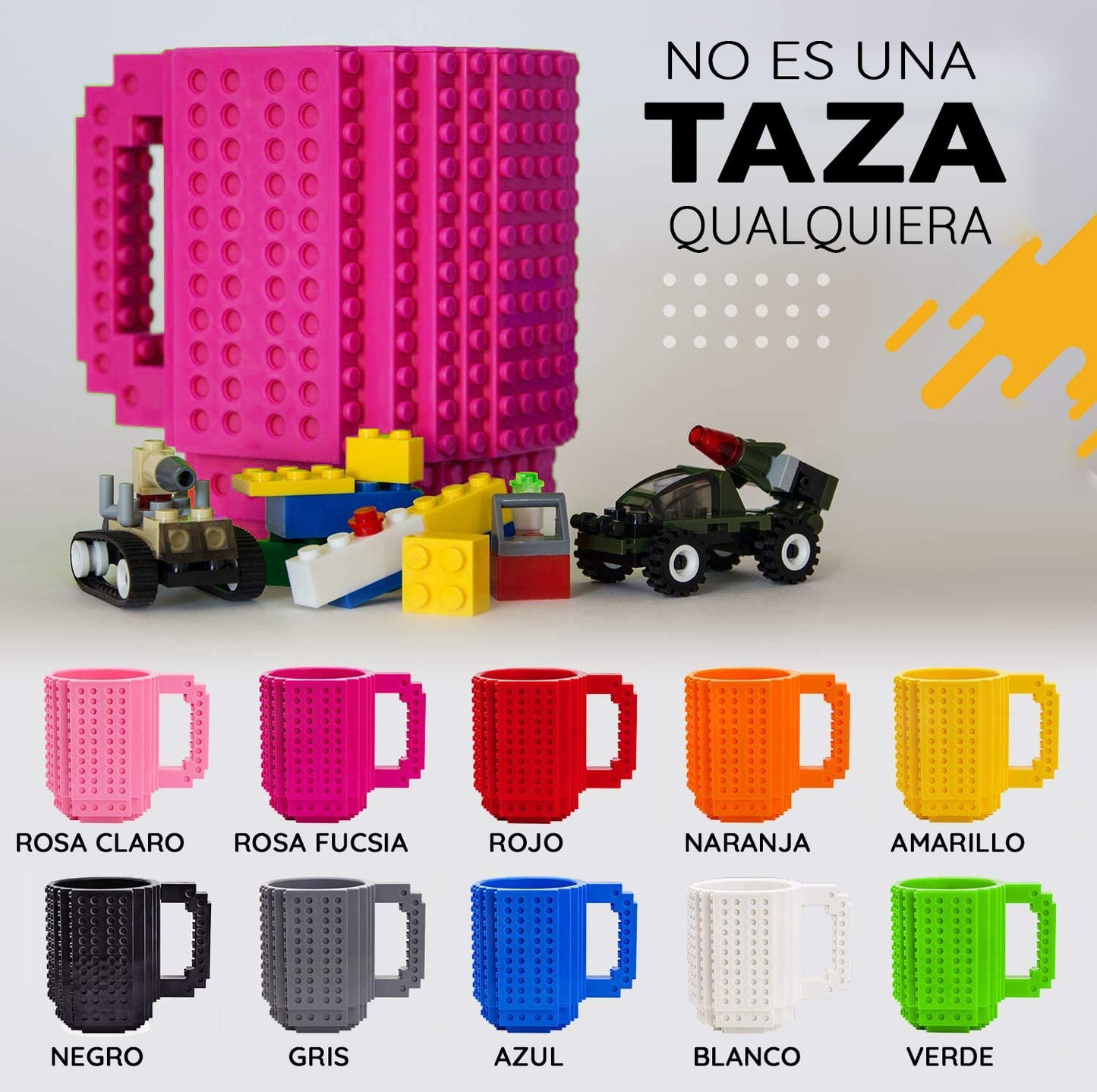 John & John Taza armable de diseño Divertido para Ladrillos, Incluye un muñeco y 2 Sets de Bloques de construcción para Jugar (10 Colores) - Rosa Fucsia