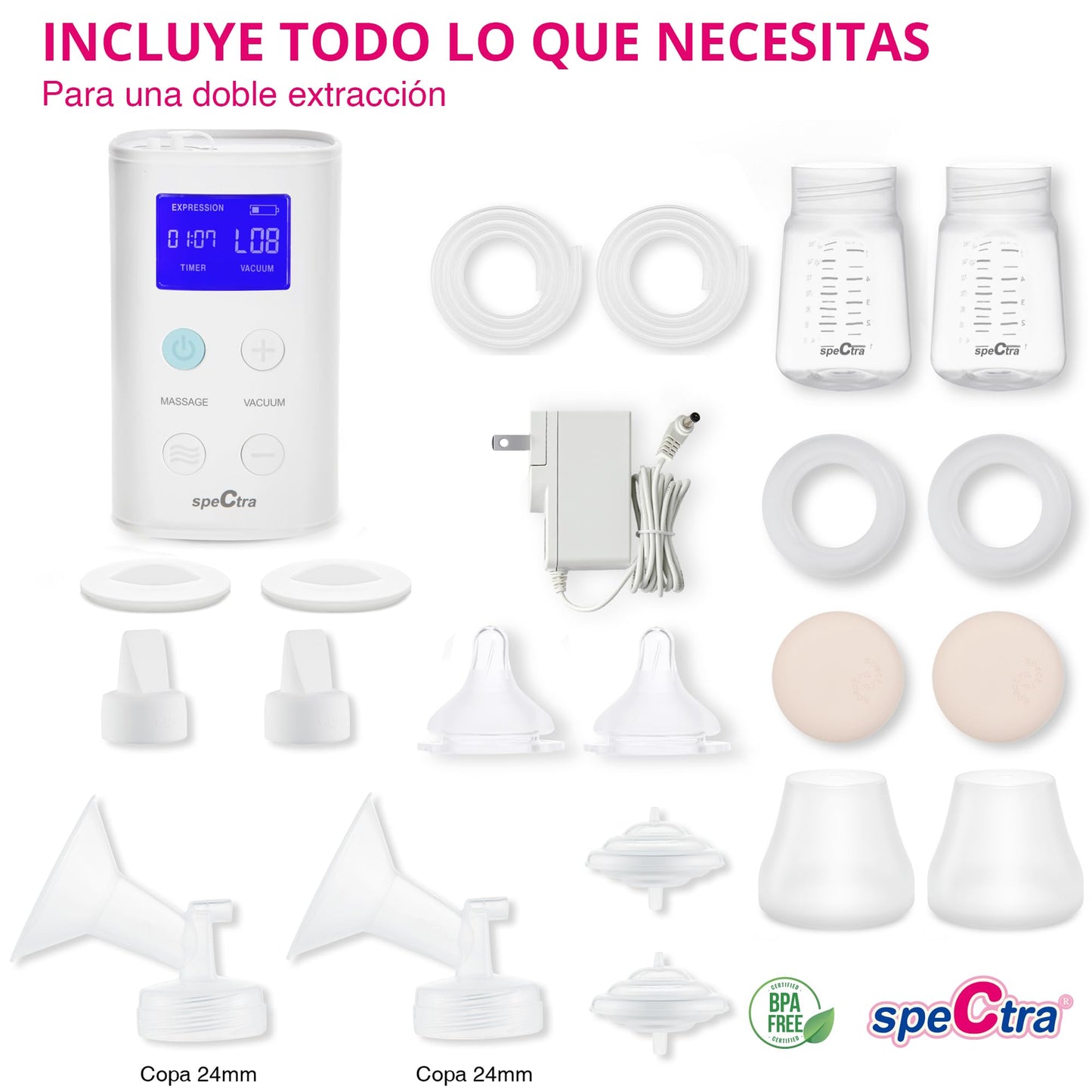 Extractor de Leche Eléctrico Spectra 9 Plus Recargable Portátil Grado Hospitalario Sistema Cerrado