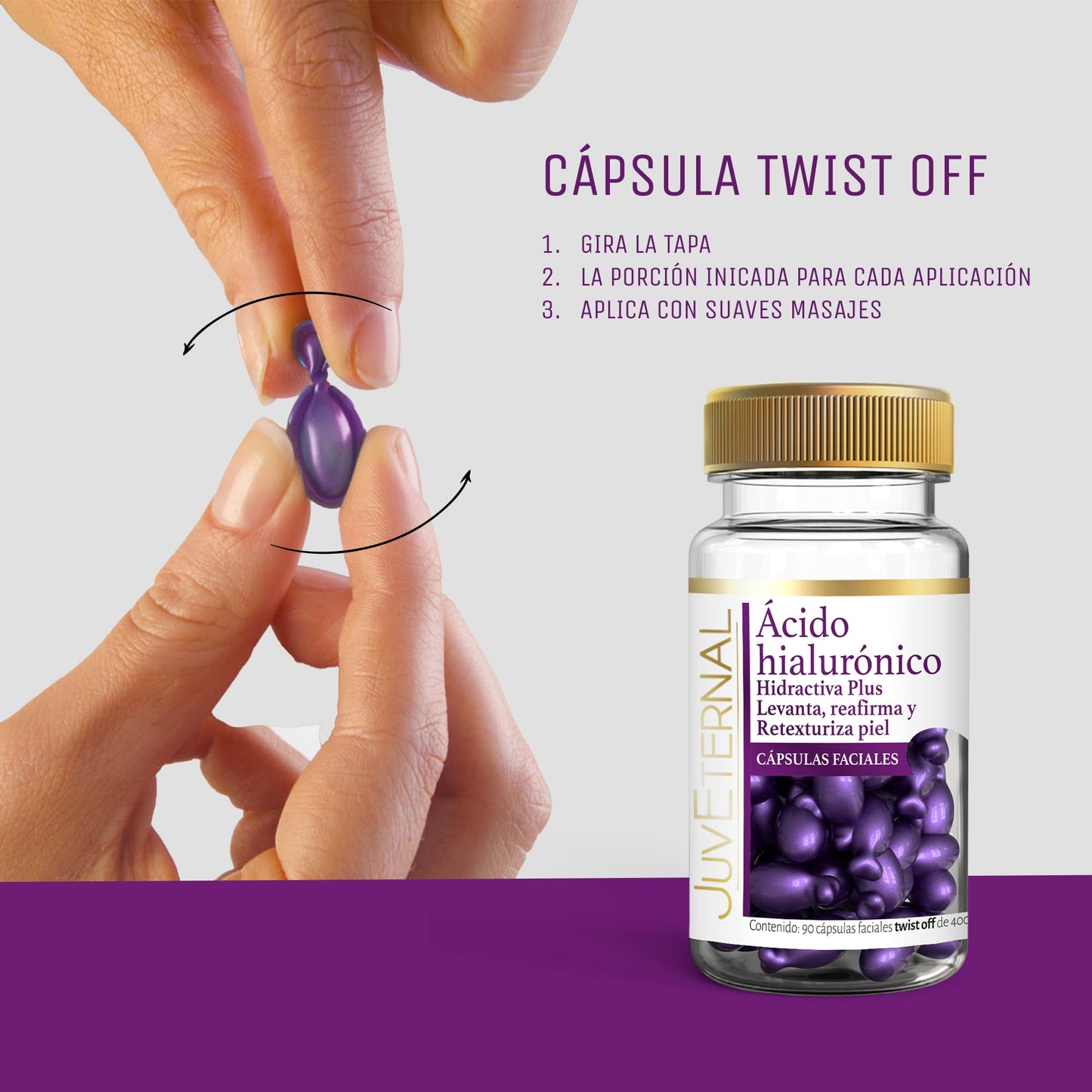 Juveternal Duo Cápsulas Faciales Retinol Cápsulas Faciales Acido Hialuronico 90 caps c/u Renovación celular Antimanchas Antiedad Hidrata Reafirma y Retexturiza la piel