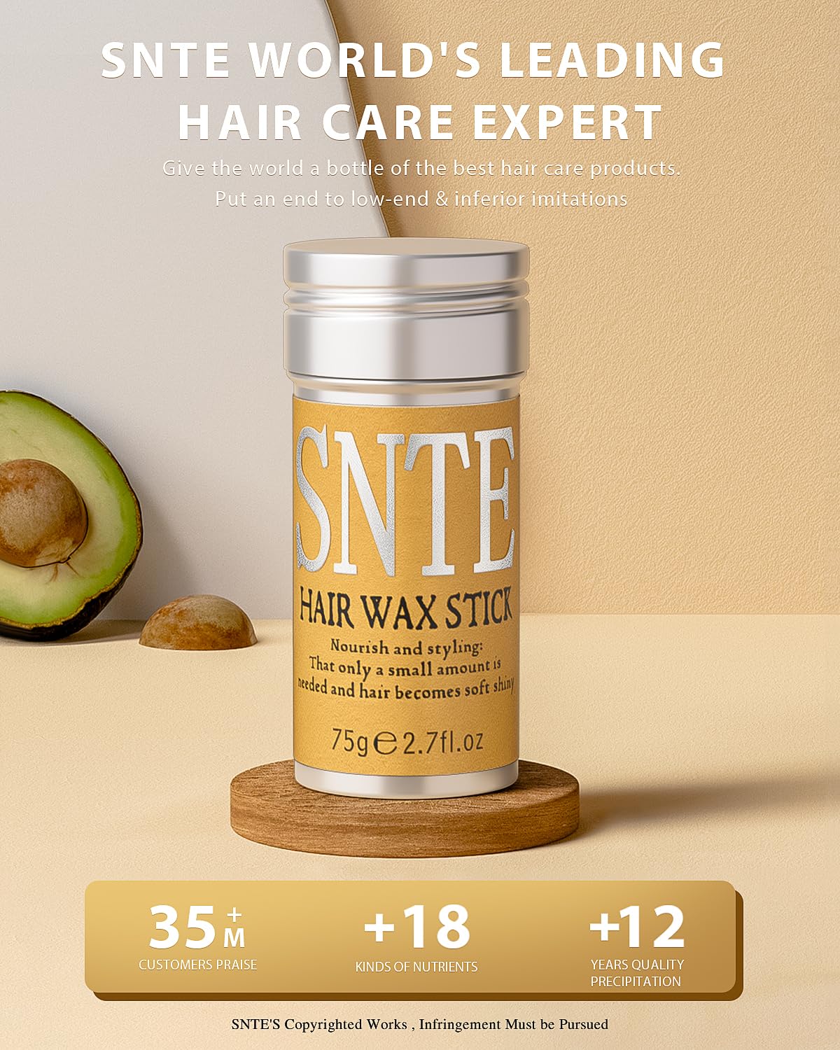 Samnyte Barra de cera para el cabello, barra de cera para pelucas de control de bordes barra para el cabello no graso Pomada de pelo para Flyaways borde Frizz pelo - 2.7 Oz