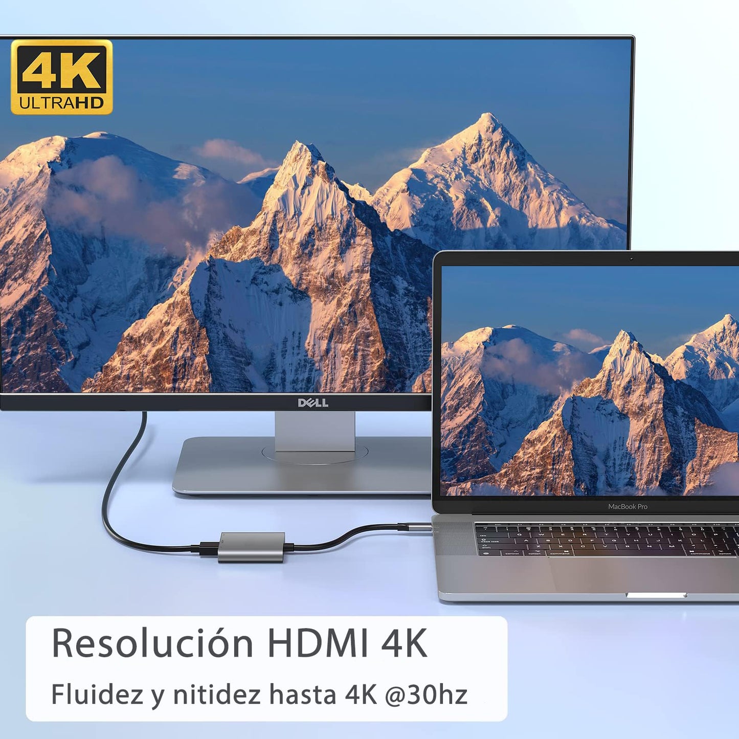 Adaptador USB C a HDMI 3 en 1 para MacBook Air Plata Compatible con Dispositivos Tipo C
