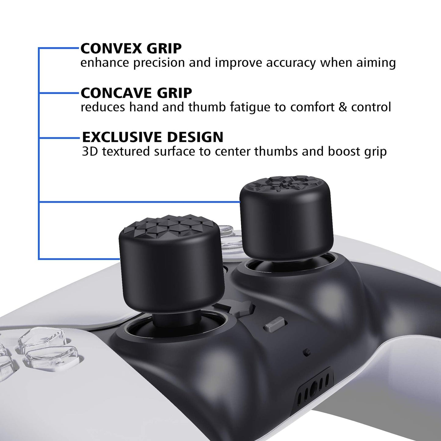 Agarres para el Pulgar PlayVital Negro con 3 Alturas de Convexo y Cóncavo para PS5 PS4 Xbox Series X/S One Switch Pro