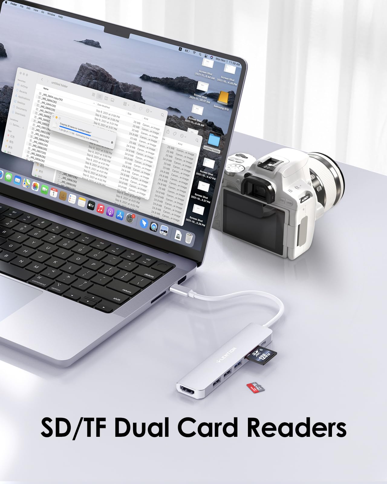 LENTION 7 en 1 USB C Hub,5 GBP Adaptador USB C a 4K HDMI,Lector de Tarjetas SD TF,1 USB 3.0 y 2 USB 2.0, PD 100 W,Carga Compatible con MacBook Pro 2025-2016, Chromebook, ipone16 (CE18, Azul)