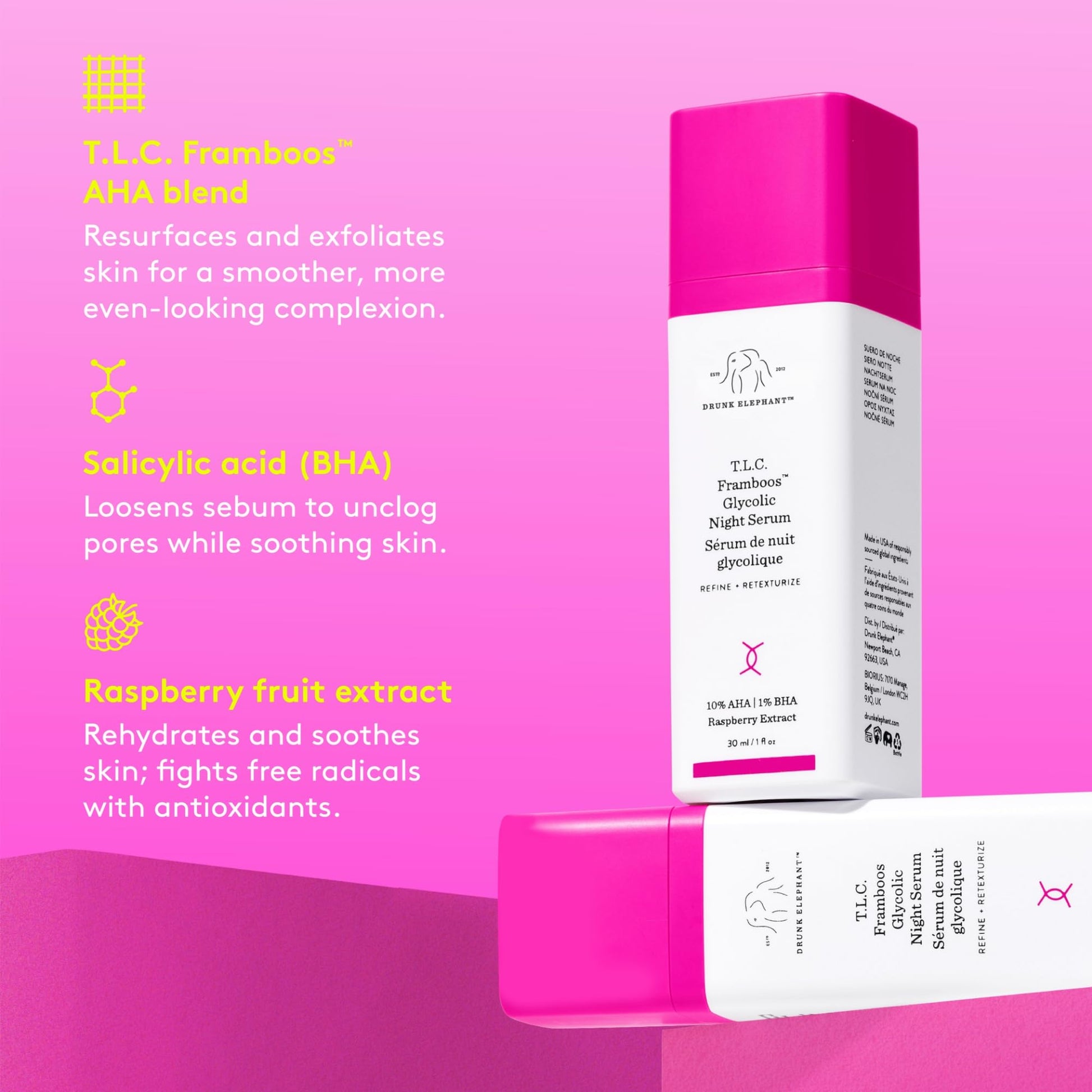 Suero Nocturno Drunk Elephant Framboos Glycolic