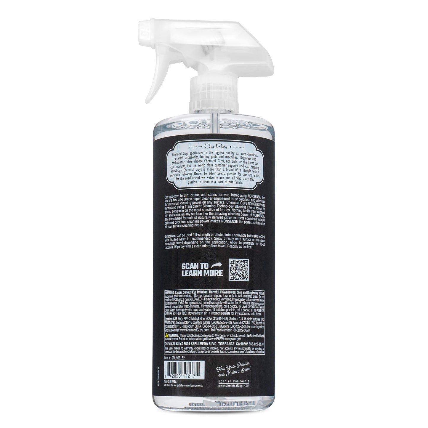 Chemical Guys Limpiador para Todas las Superficies Nonsense (Funciona en Vinilo, Goma, Plástico, Moqueta y Más) Seguro para el Hogar, Garaje, Coches, Camiones, y Más, 946 ml