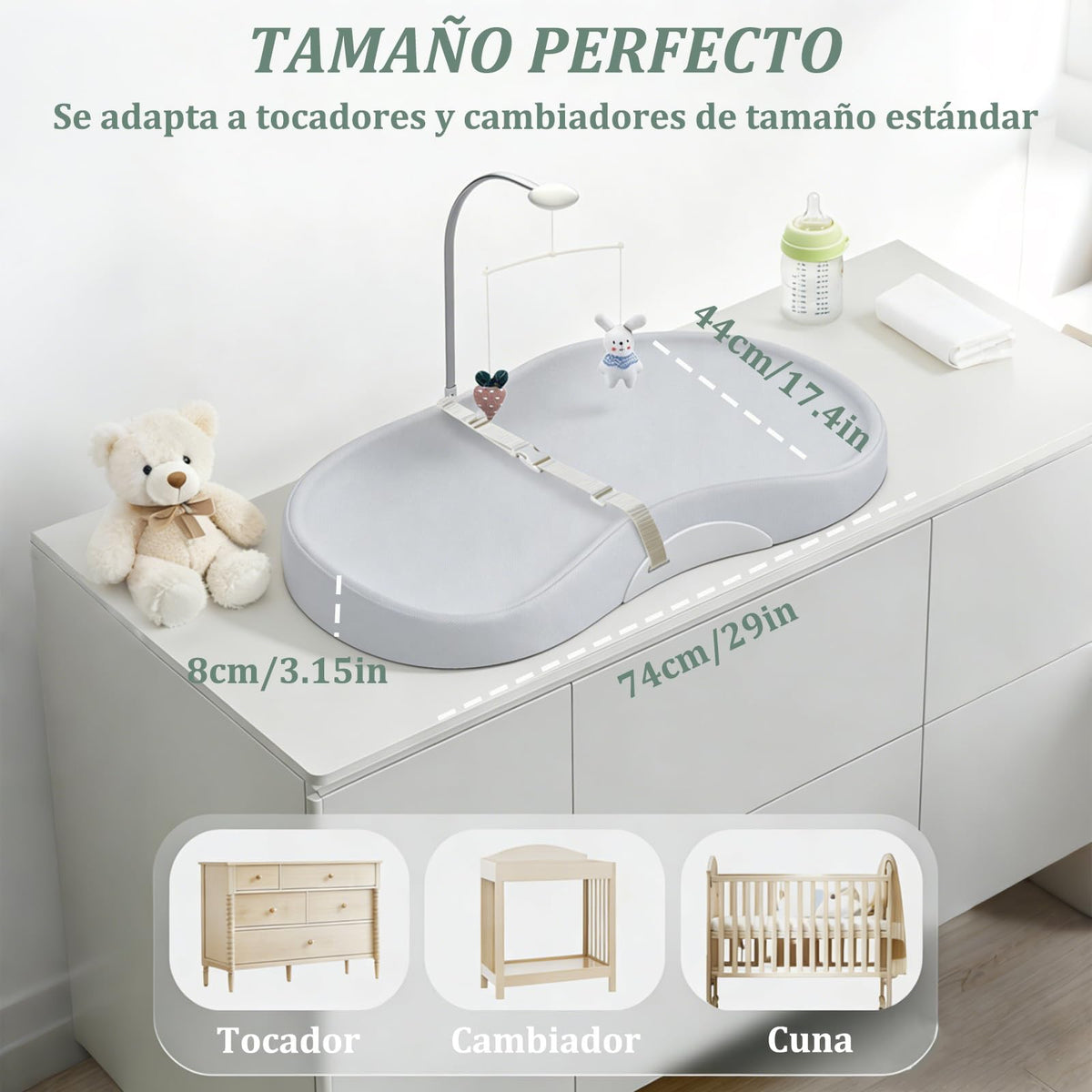 Cambiador para Bebe Lavable E Impermeable 74x44.5cm,Con Correas de Seguridad Suave,Antideslizantes Y Ajustables,Cambiador de Pañales para Bebe para Cambiar Pañales,Ropa,Aplicar Crema Hidratante (Beige)