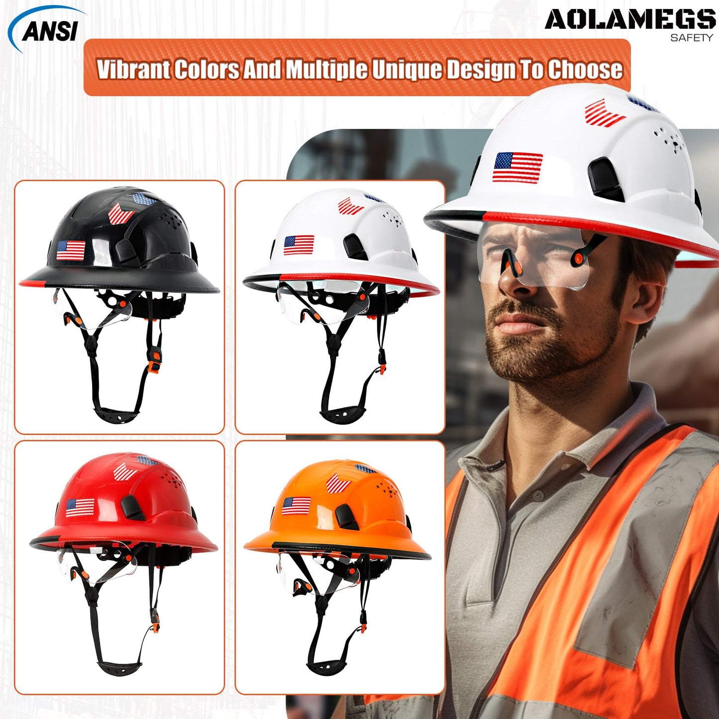 Cascos duros de borde completo con visera de construcción aprobados por OSHA - Cascos duros ventilados para hombres, Casco duro negro con correa para la barbilla, seguridad negro con visera tintada