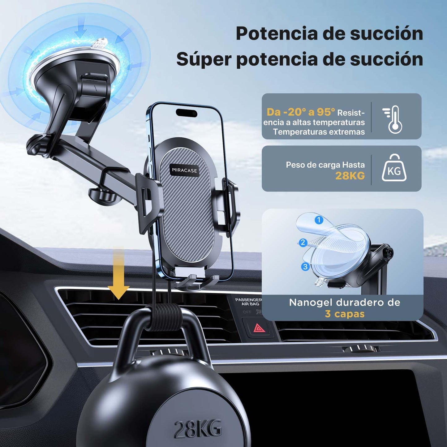 Soporte Celular Automóvil Miracase Multicolor Multifuncción 4 en 1 Ventosa Potente