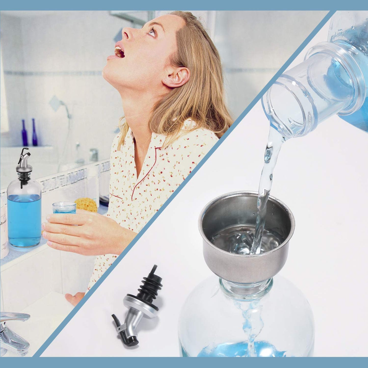 Dispensador de Enjuague Bucal de Vidrio AOZITA Transparente con Boquilla y Vaso Medidor