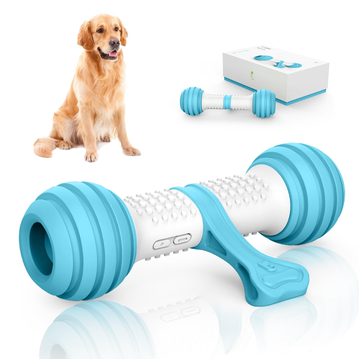 PETGEEK Juguetes interactivos para perros, juguetes automáticos para mantenerlos ocupados, huesos electrónicos para perros con material seguro y duradero, equipados con USB recargable (azul)