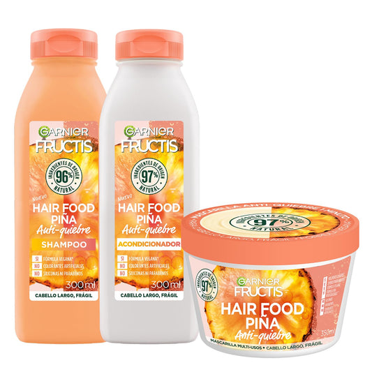 Kit Garnier Fructis Hair Food Piña Rutina Completa Anti-quiebre, Shampoo 300ml, Acondicionador 300ml y Mascarilla 350ml, 3 piezas