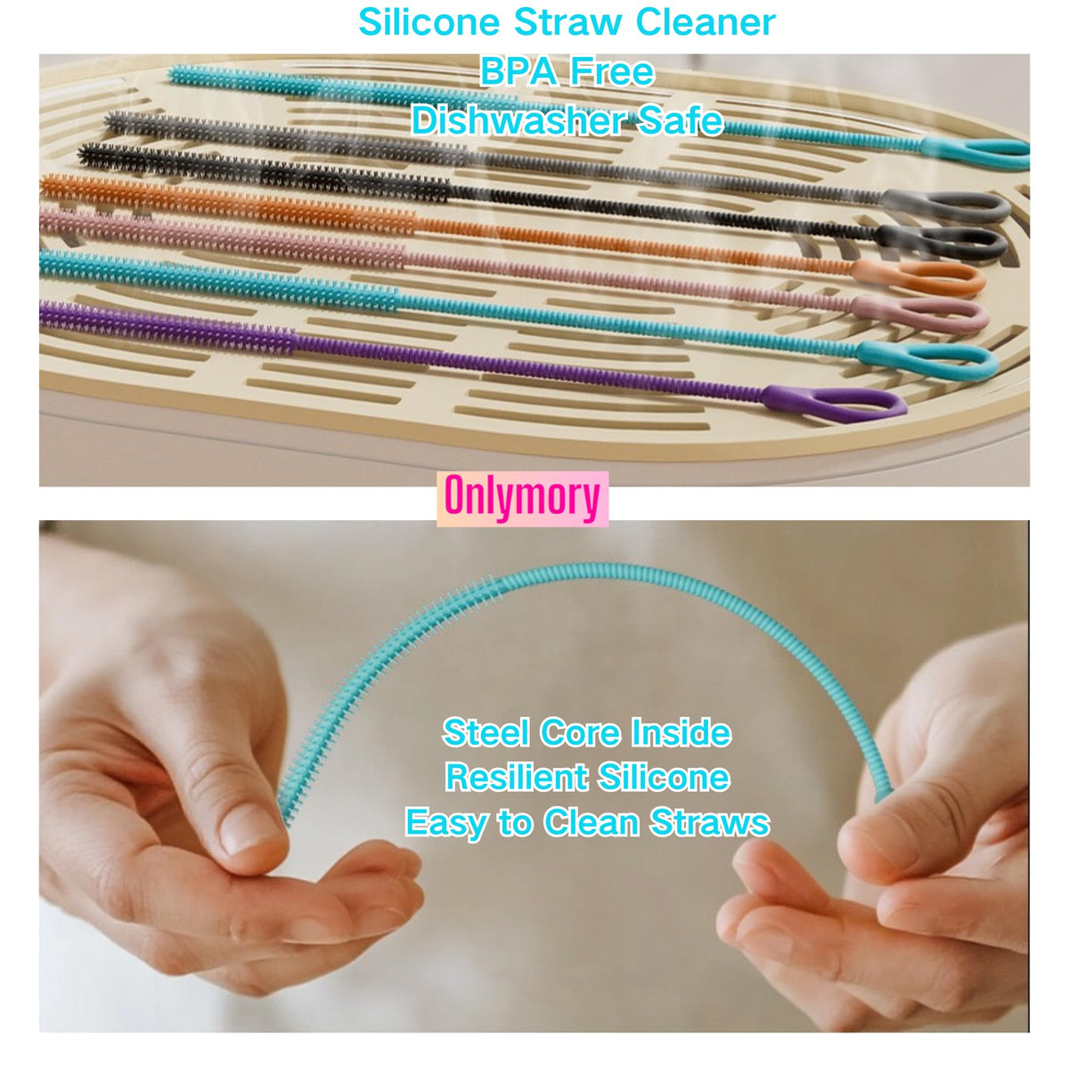 cepillo para polvo limpiador de pajitas de silicona, 2 cepillos largos flexibles para copa Stanley, vaso, botella de agua, pajitas reutilizables y plegables para popotes Stanley Copa, 6 mm y 9 mm