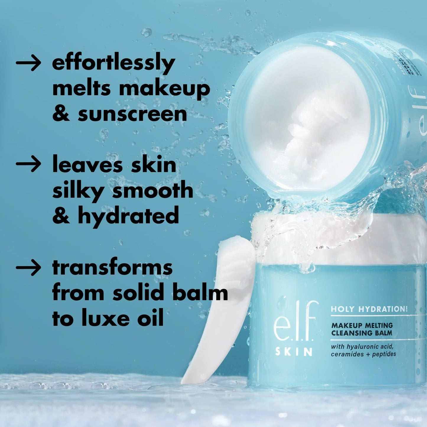 E.l.f. - ¡Sagrada hidratación! Bálsamo limpiador que derrite el maquillaje, limpiador facial y desmaquillante, con ácido hialurónico para hidratar la piel, 2 onzas