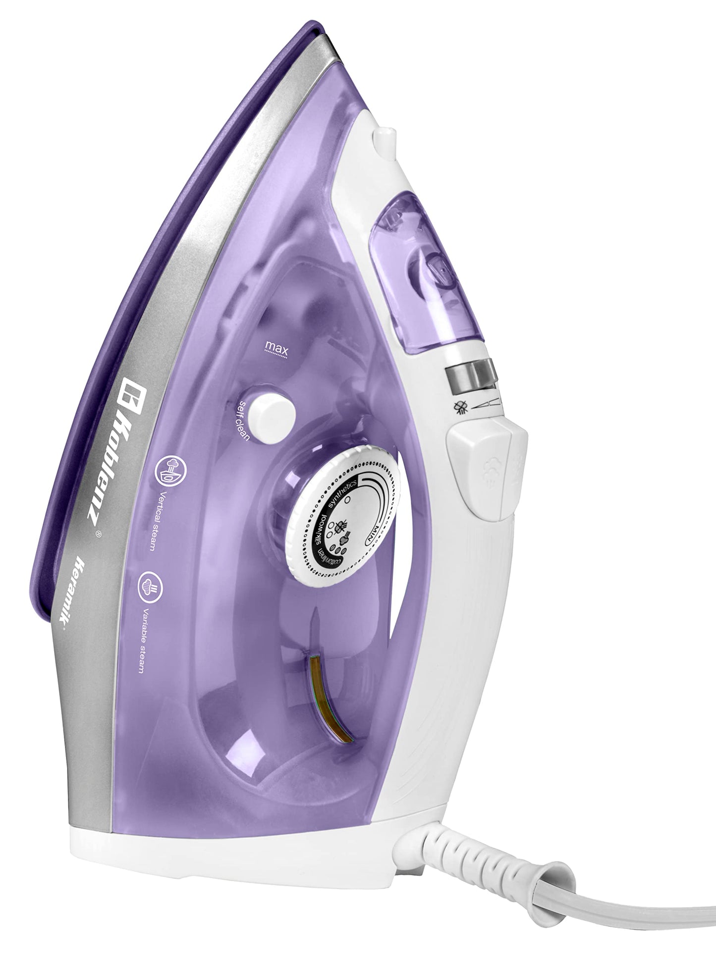 Plancha de Vapor Koblenz Lila Plata Ultra Keramik Pro 1200W Suela Cerámica Anti-calc 220ml