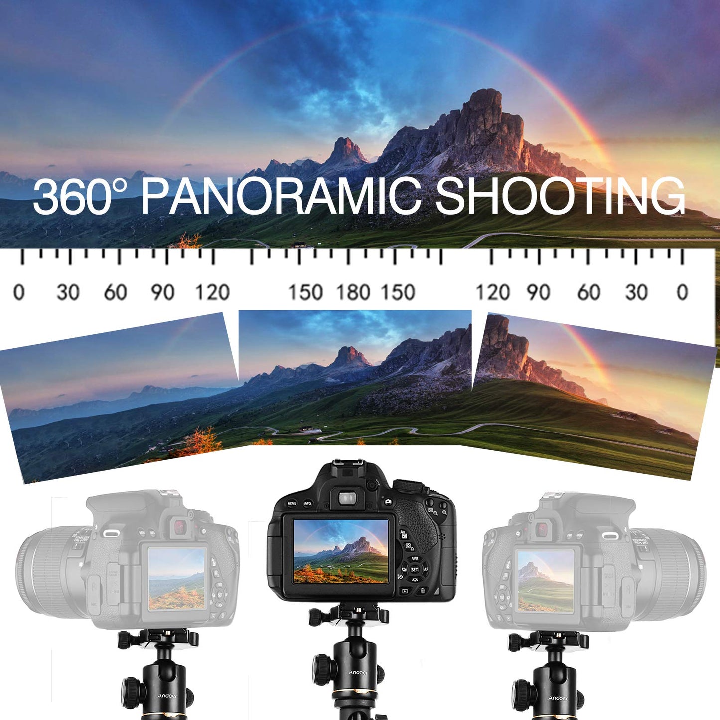 Andoer - Trípode de cámara de 78 pulgadas, trípode horizontal DSLR ligero (4 libras) – trípodes y monopodos de cámara 2 en 1 con cabeza de bola de 360°, aleación de aluminio, carga máxima de 22 libras