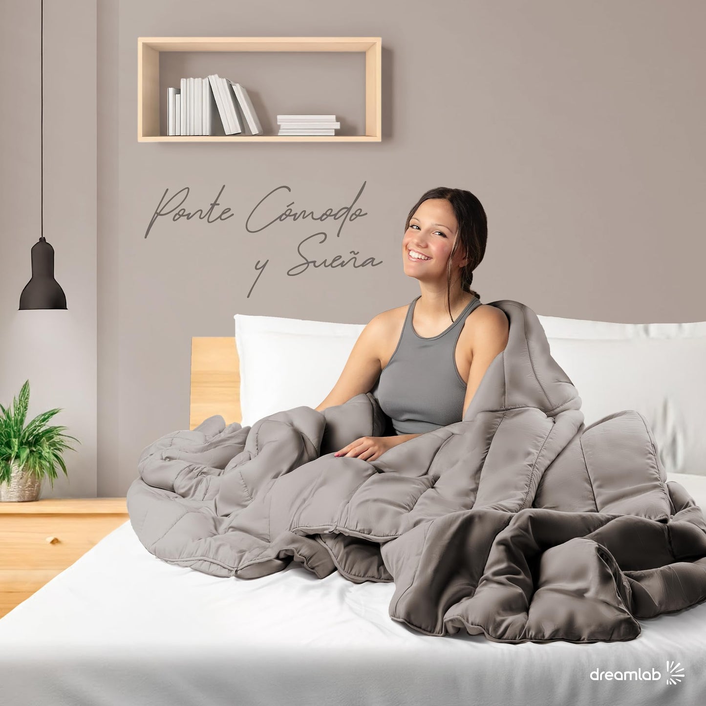 Dreamlab Edredón Acolchado para Toda Estación. Relleno de Microfibras Recubiertas con Gel. Lavado a Máquina. Usar como Edredón o con Funda Duvet. Hipoalergénico. (Arena, Queen 223 x 223cm)