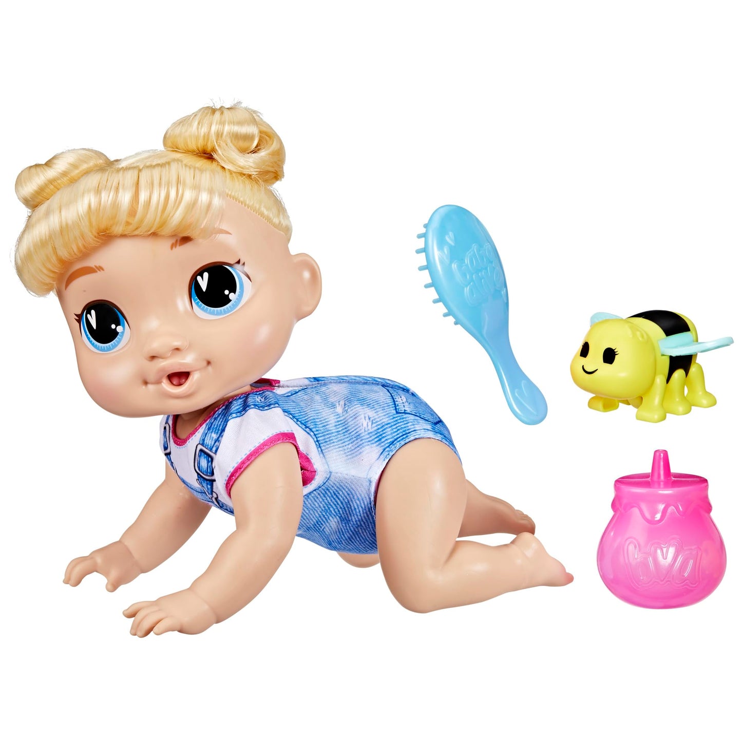 Baby Alive, Harper Hugs Gatea y Juega, Set de muñeca electrónica, más de 40 Sonidos, Pelo Rubio, Juguetes para niños y niñas de 27 cm, +3 años,