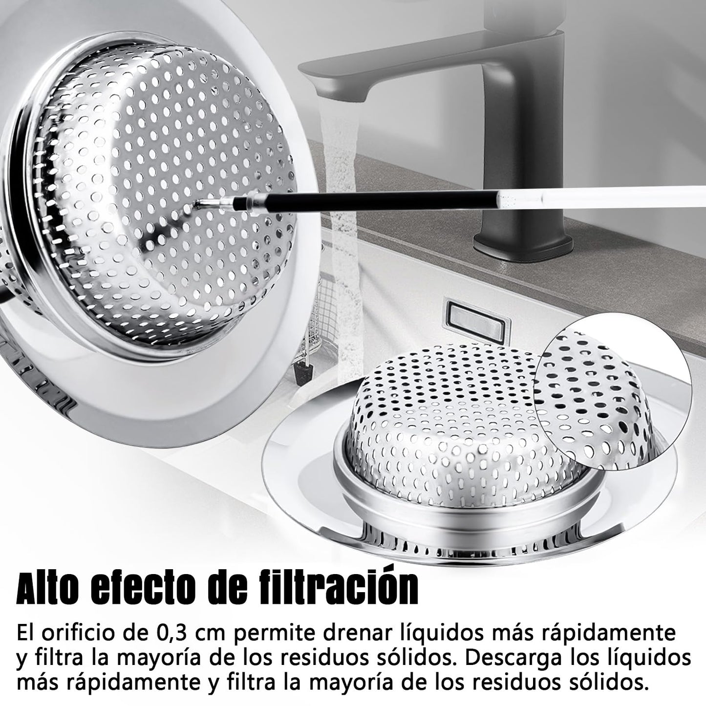EUARD 4 Piezas Filtro De Fregadero De Cocina De Acero Inoxidable, Filtro De Drenaje De Fregadero De Cocina, Filtro De Fregadero De Cocina