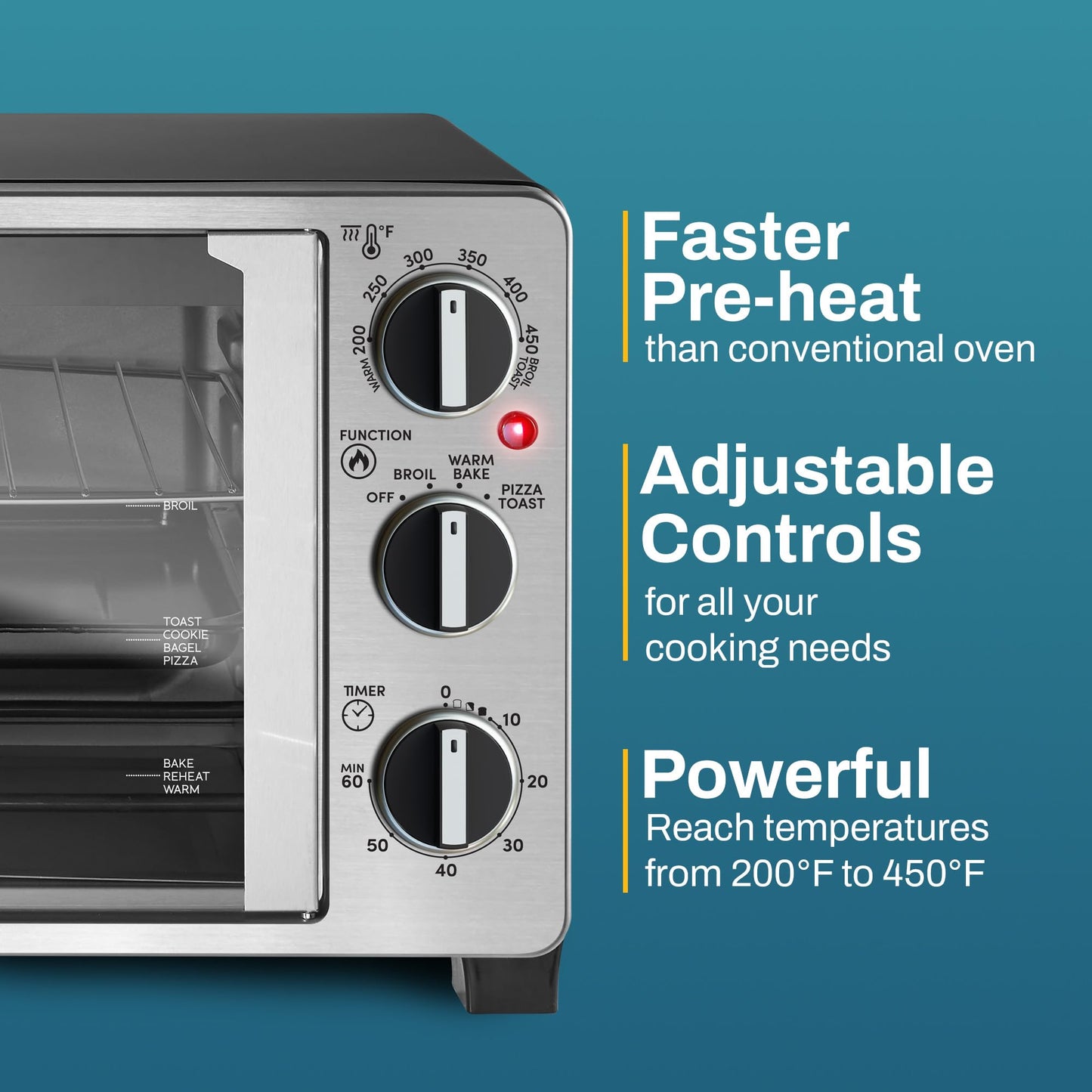Elite Gourmet ETO2530M - Horno tostador de doble puerta francesa, hornear, asar, tostar, mantener el calor, se adapta a pizza de 12 pulgadas, capacidad de 25 l, acero inoxidable y negro