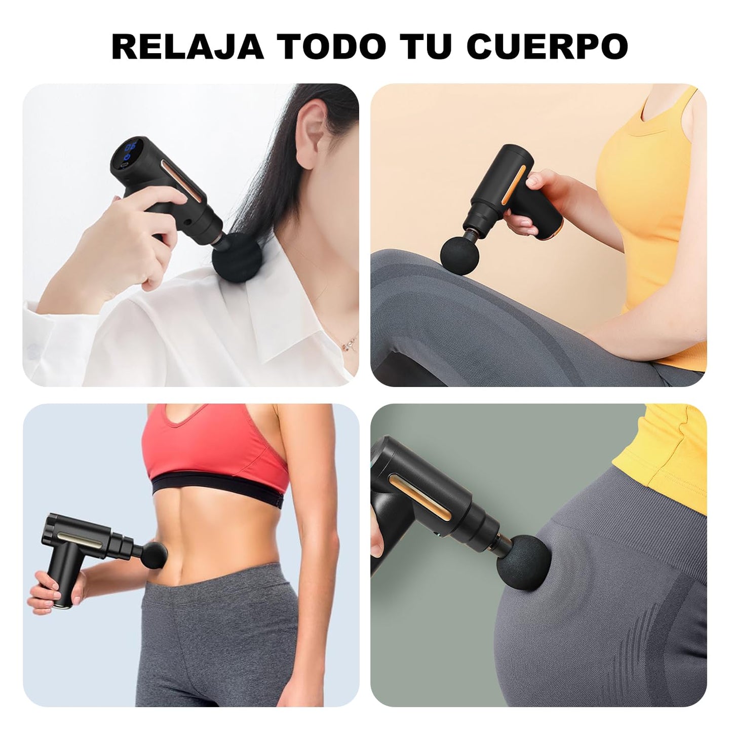Pistola de Masaje Muscular, Masajeador de Espalda/Cuello/Manos/Piernas Electrico, 4 Cabezales Masajeador Portatil Muscular, Mini Masajeador Electrico de Mano, Massage Gun para Relajar los Músculos