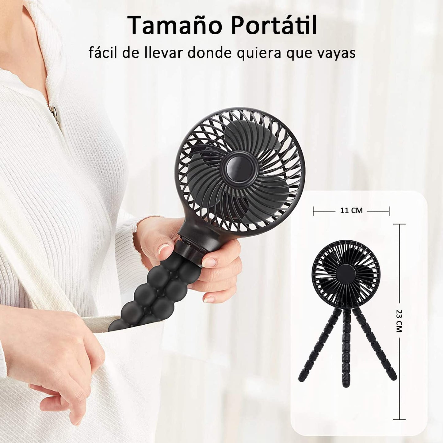 CALDERON - Ventilador Portátil,3 Velocidades,Ventilador de Cochecito Portátil,Ventilador de Escritorio Personal,Ventilador de Mano con Carga USB para Exteriores,Oficina,Viajes (Rosa)