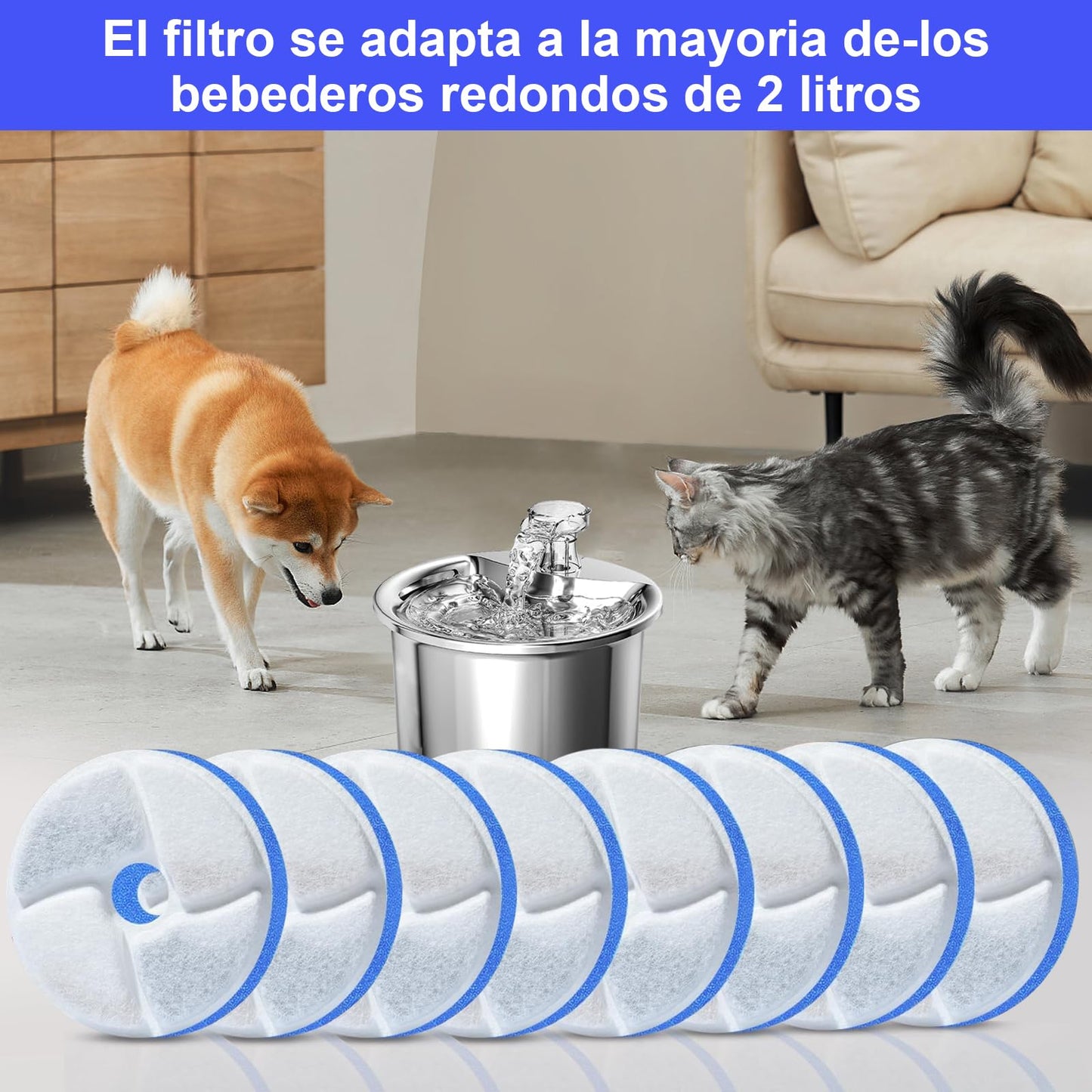 Filtros para Fuente de Gatos Rispetit Blanca con Resina y Carbón Activo, Triple Filtración 8 Piezas para Mascotas