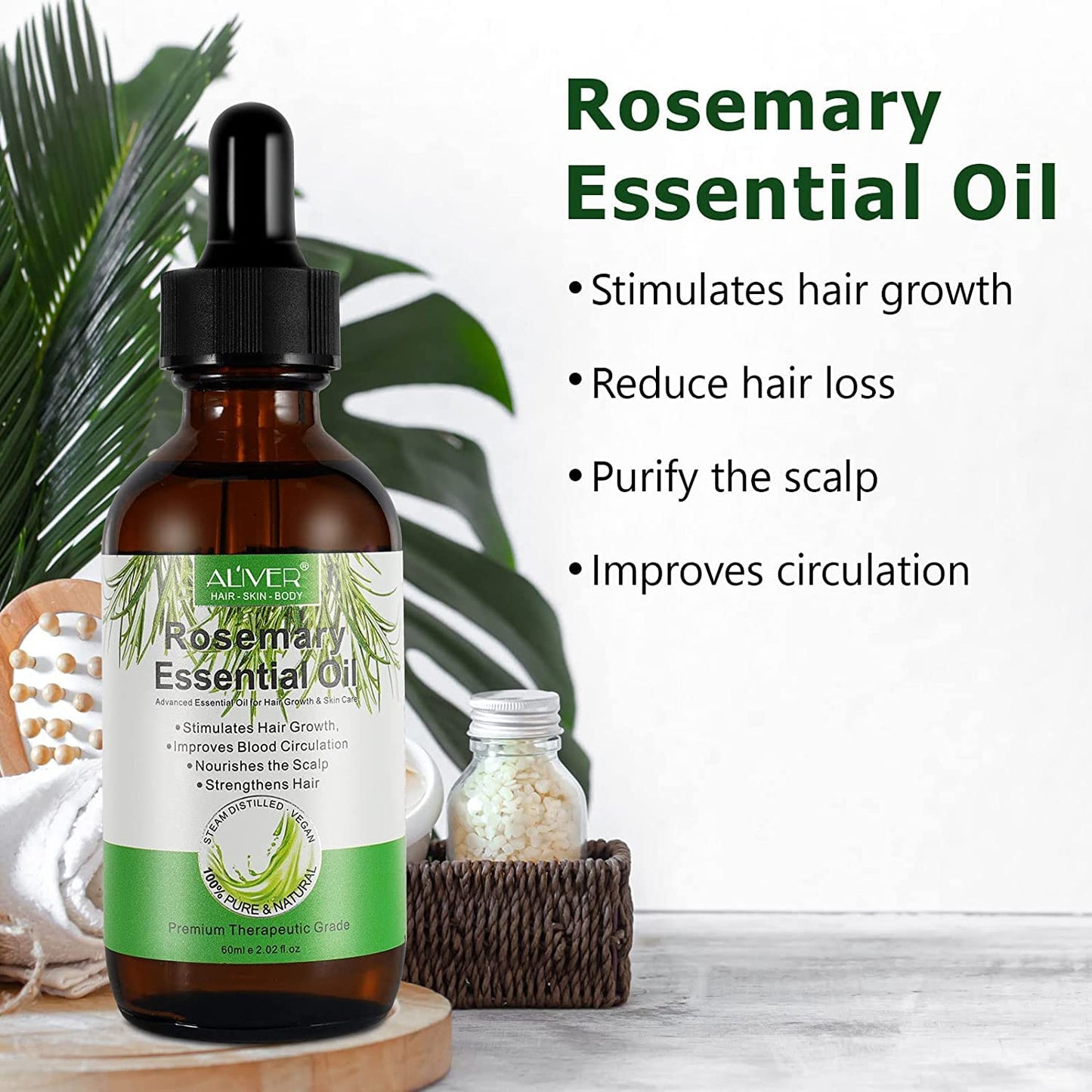 Hair Aceite Esencial Romero Aceite de Romero para Cuidado de la piel Crecimiento del Cabello Aceite Esencial de Aromaterapia Rosemary Oil Uso Difusore, Humidificador, Pieles Masajes o Cabello - 30 ml