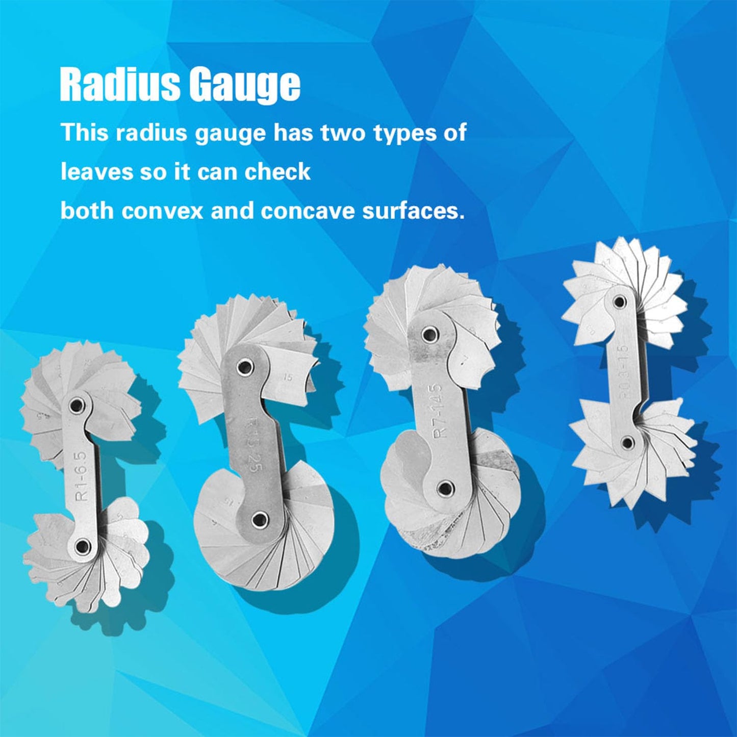 Hyuduo 4Pcs Radio Calibradores Acero Inoxidable Cóncavas/Convexos Medidor de Arco Herramienta de Medida de Bolsillo R0.3-1.5 / R1-6.5 / R7-14.5 / R15-25Mm Reemplazo de Gage