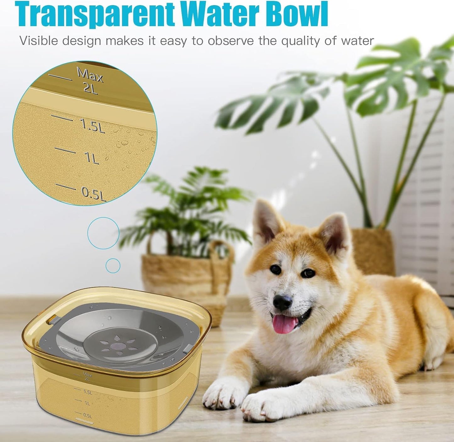 Cuenco de Agua para Mascotas de 70oz,Cuenco de Agua para Perro,Plato para Perro Sin Derrames,Bebedero para Perros,Cuenco de Agua para Mascotas sin Goteo,Tazón de Agua de Viaje,Gran Capacidad(Amarillo)