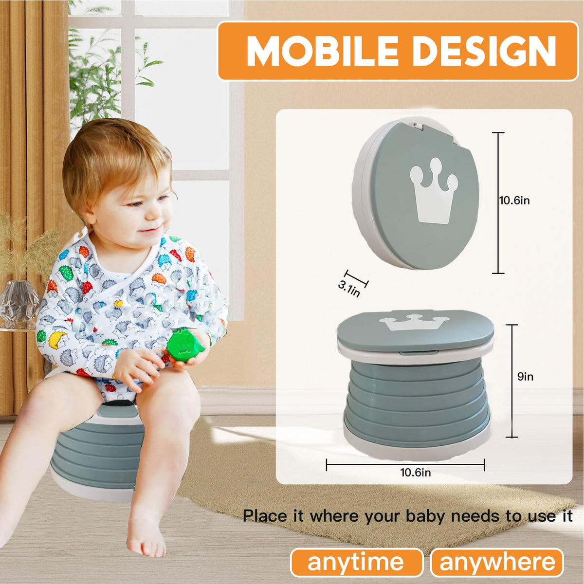 Orinal de viaje para niños pequeños, inodoro portátil y plegable, se aplica al asiento de emergencia para automóvil, campamento, al aire última intervensión, interior (gris, pequeño)