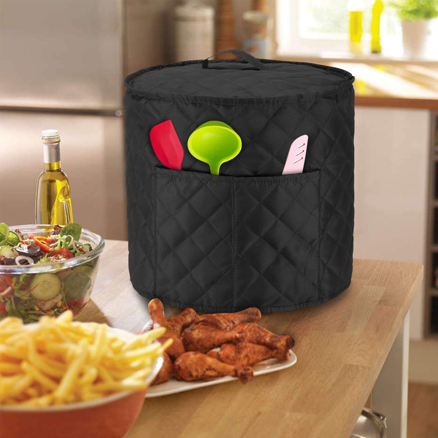 LUXJA - Funda antipolvo compatible con macetas instantáneas de 6 cuartos de galón, funda de tela con bolsillos, se adapta a ollas instantáneas (6 cuartos de galón) y accesorios adicionales, tela