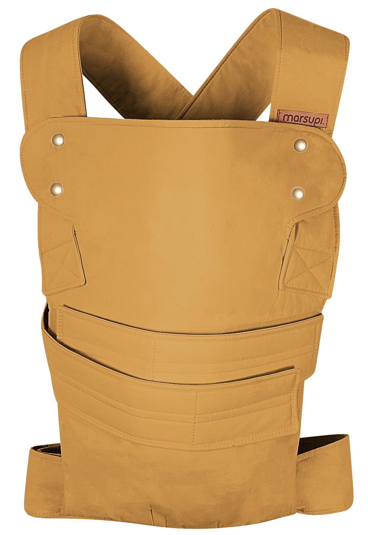 Marsupi Classic, portabebés ajustable con 2 posiciones de transporte (frontal y cadera), cangurera desde recién nacido (3.5-15 kg), algodón orgánico, Butterscotch, Talla: L
