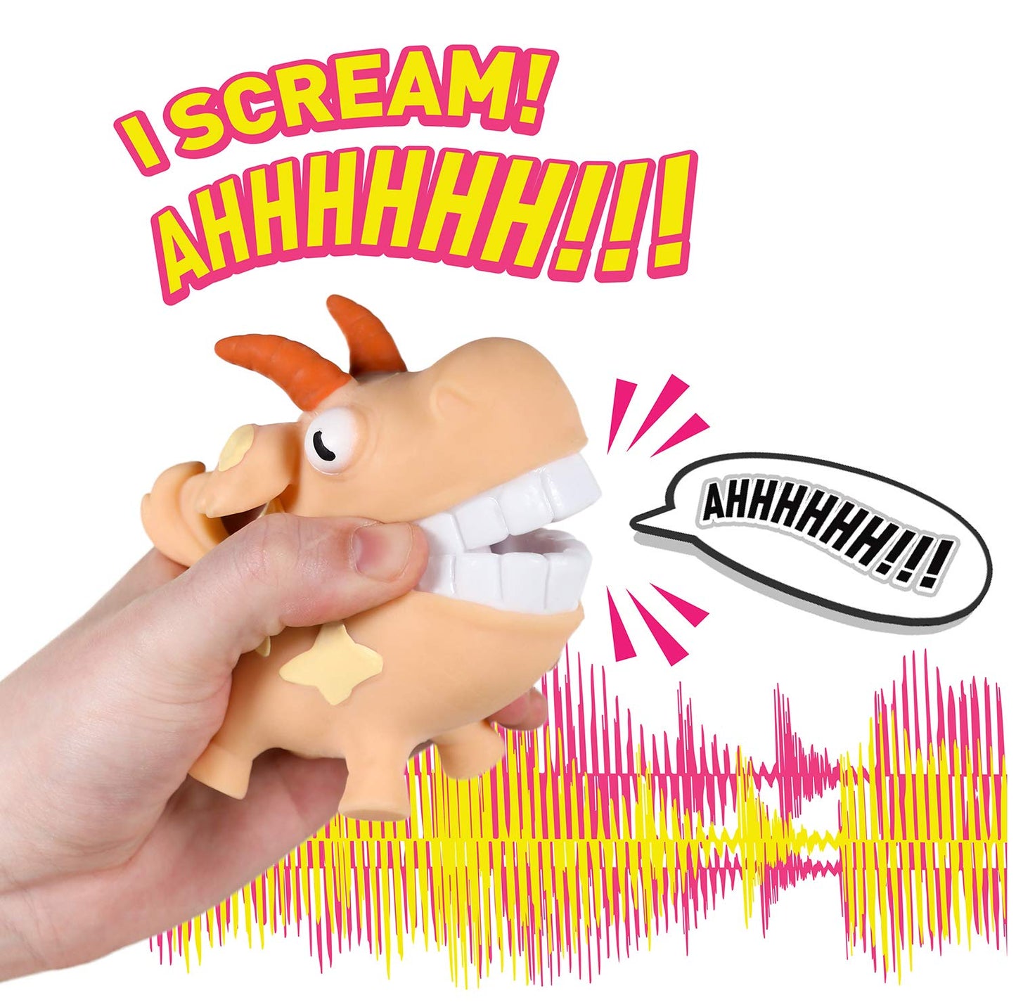 Hog Wild Scream-O Screaming Goat Toy – Aprieta las mejillas de la cabra y hace un divertido sonido de grito – Divertido relleno de calcetines, Navidad, broma, novedad, regalo de mordaza para niños,