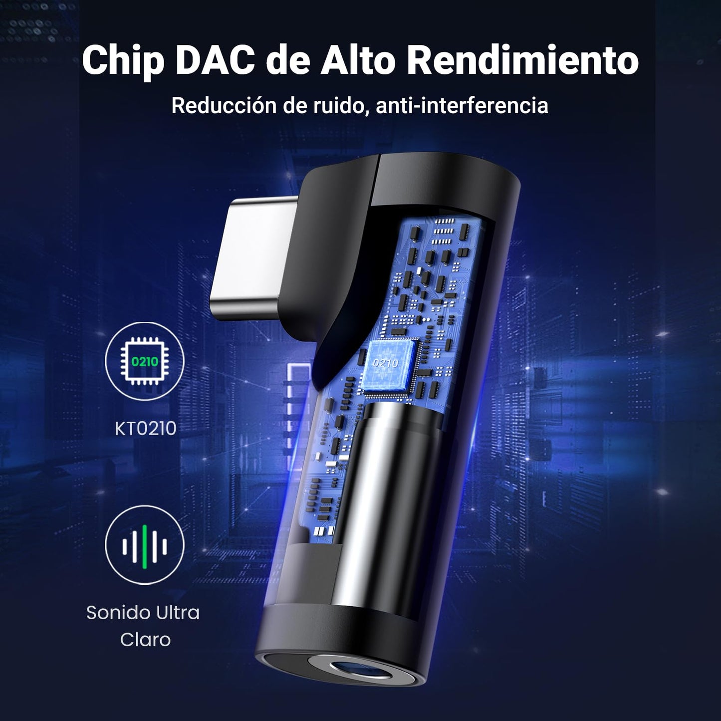 Adaptador USB C a Jack 3.5mm UGREEN Negro con DAC Chip para Auriculares
