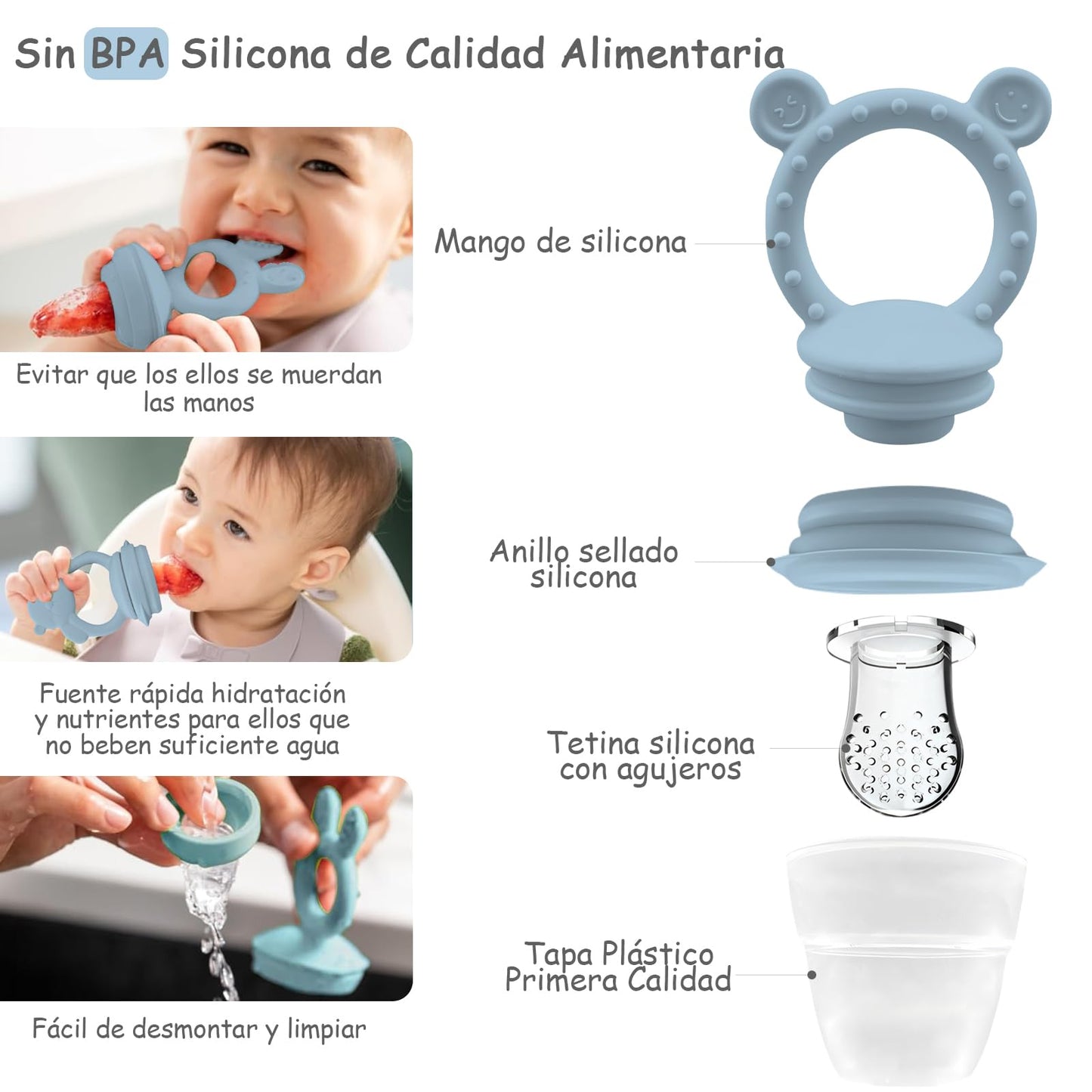 EHRHDKNS Bandeja Congeladora de Alimentos para Bebés Sin BPA, Adecuado para la Introducción Segura de Alimentos, Fruta y Papillas a Partir de los 4 Meses, Fortalece los Dientes del Bebé y le Ayuda a Comer Sano (Azul, Sonriente)