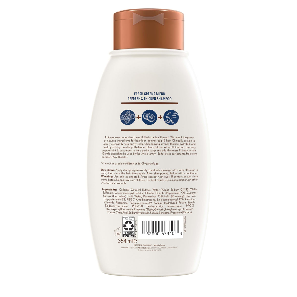 Aveeno Scalp Soothing Fresh Greens Blend Shampoo for Volume, Thickness and Refresh, Sulfate Free Shampoo, No Dyes or Parabens, 12 fl. oz
