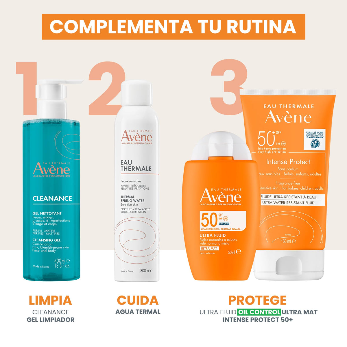 Protector Solar Facial y Corporal Avene Ultra Resistente al Agua FPS 50+ con TriAsorB para Piel Normal