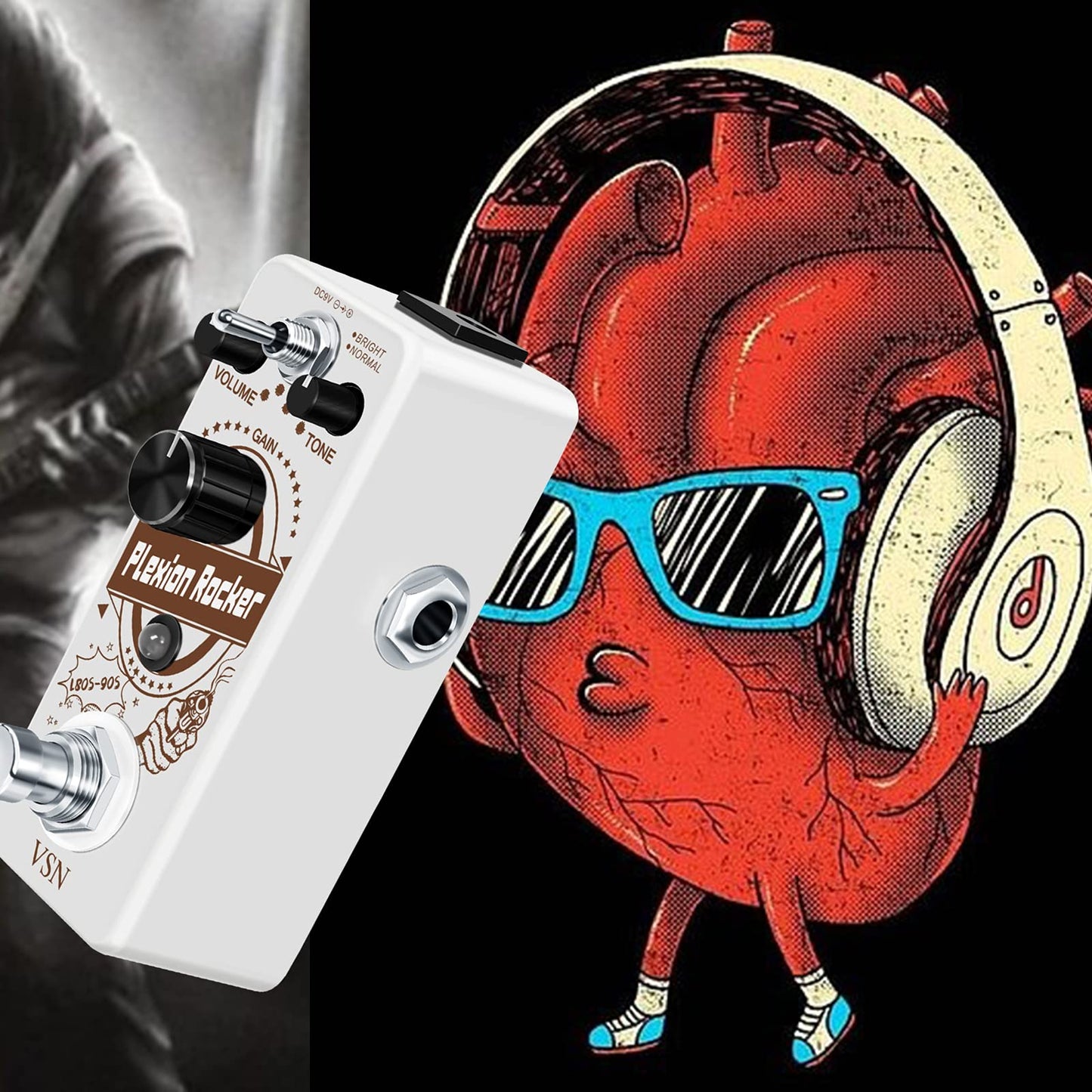 Pedal de Distorsión VSN Plexion Efecto para Guitarra Bajo con Modos Brillo Normal True Bypass