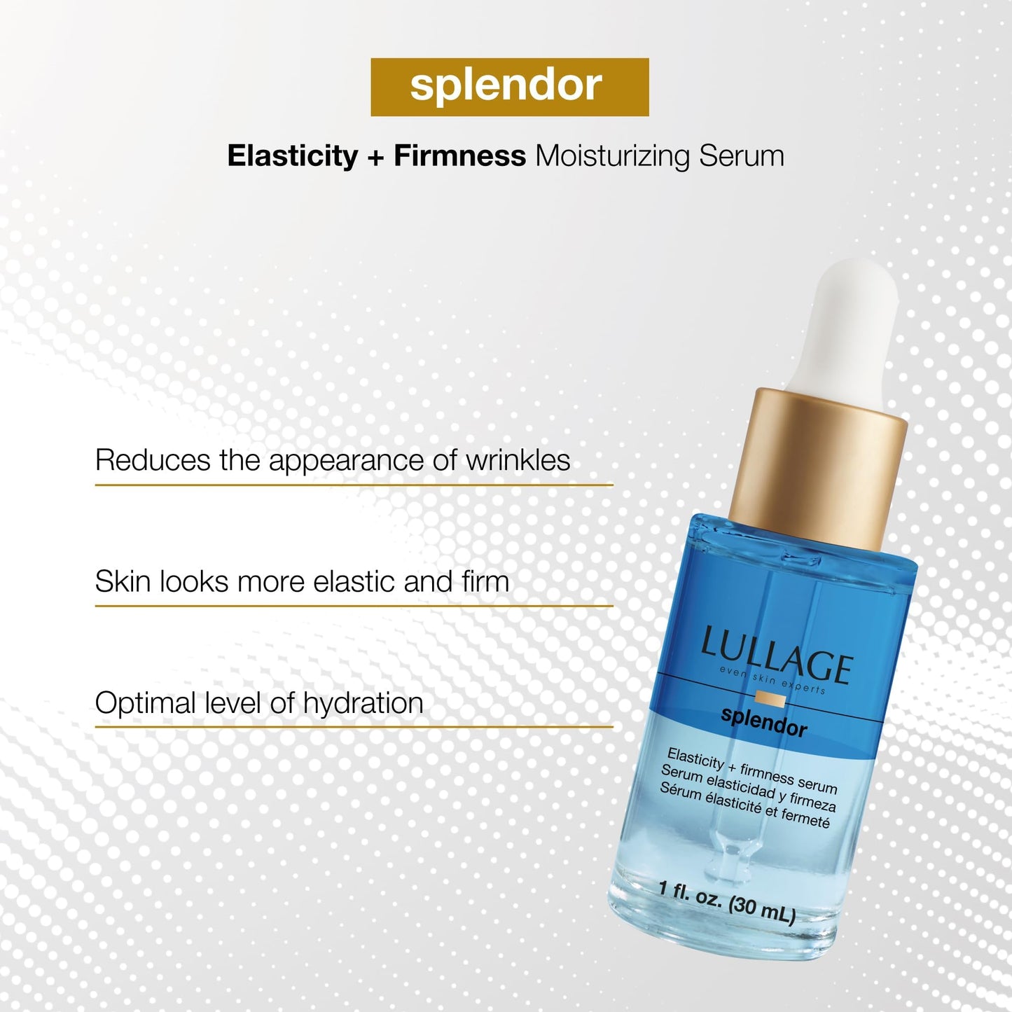 LULLAGE Sérum de elasticidad y firmeza con oxígeno y colágeno marino: reduce la apariencia de arrugas, nivel óptimo de hidratación, protege la piel, día y noche, 30 ml
