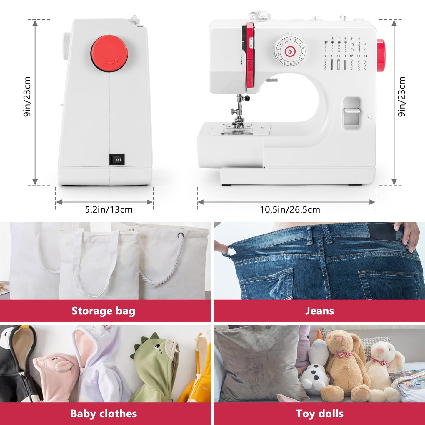 Máquina de Coser, Mini Maquina de Coser Portátil con 14 Tipos de Puntadas, Máquina de Coser Eléctrica para Principiantes, Pedal Eléctrico de Doble Uso,Ideal para Ropa,Sábanas, Patchwork,Cremallera