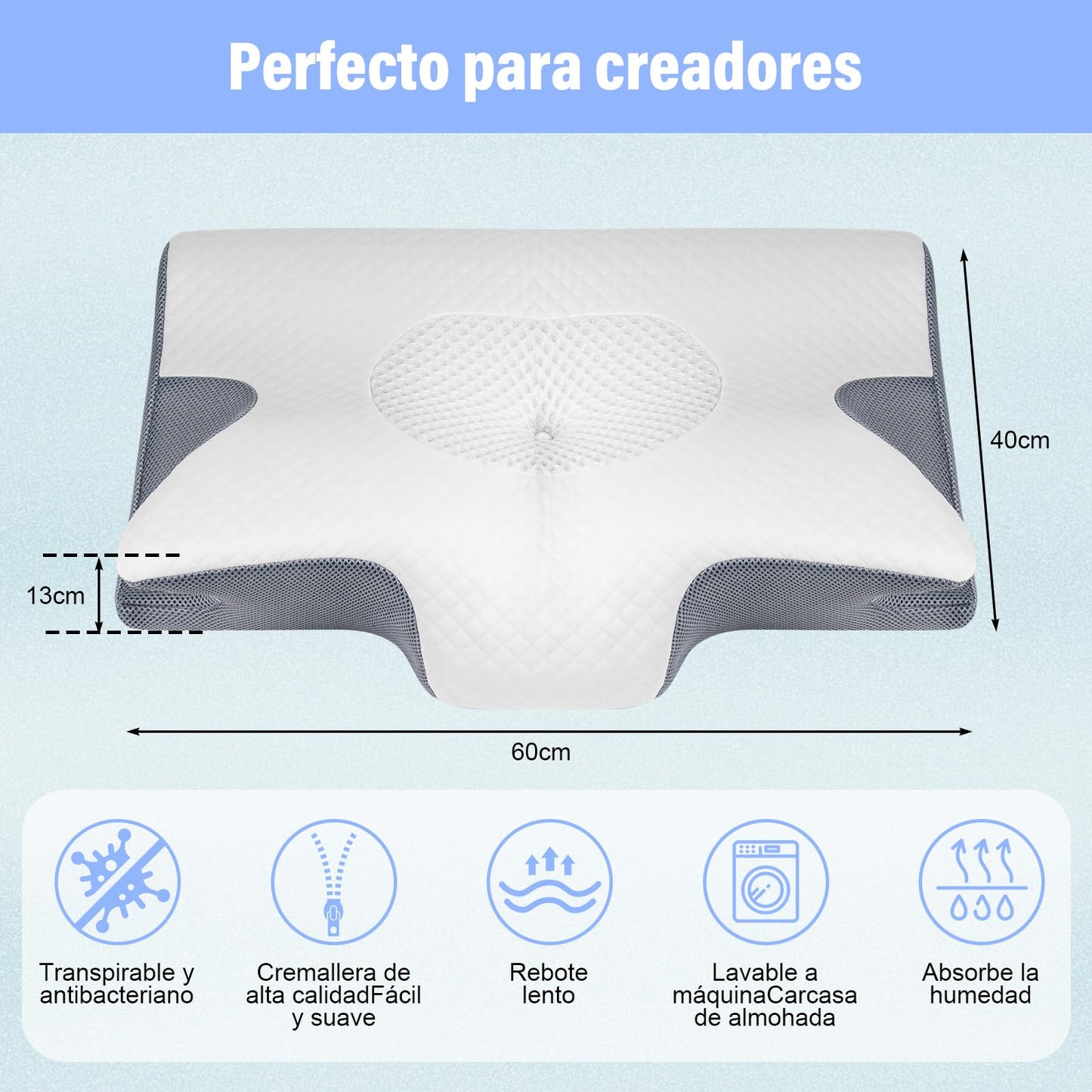 KIROGILY Almohada Memory Foam, Almohadas Ortopedica Cervical Pueden Aliviar el Dolor, Almohada Ergonómica para Personas Que Dormir de Lado, Boca Arriba o Boca Abajo, con Fundas de Almohada