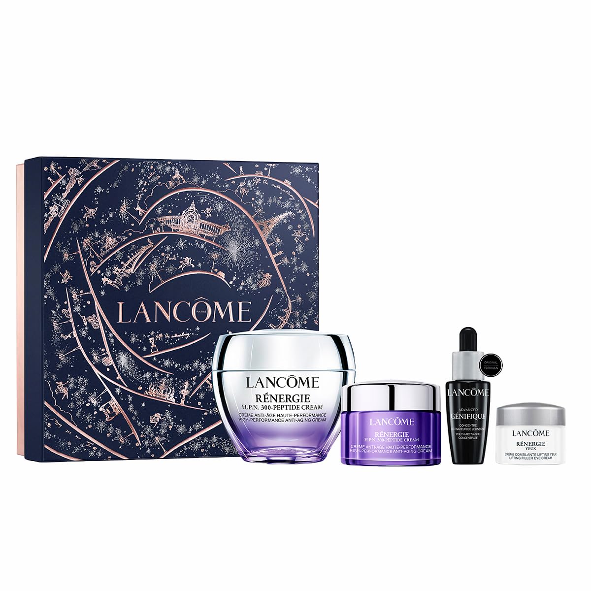 Lancôme, Rénergie, Set de Regalo, Crema de Rostro Rénergie H.P.N. 300 Peptide 50 ml y 15 ml + Crema Para Contorno de Ojos Rénergie 5 ml + Suero Advanced Génifique 10 ml, Para Imperfecciones y Arrugas, 3 Piezas
