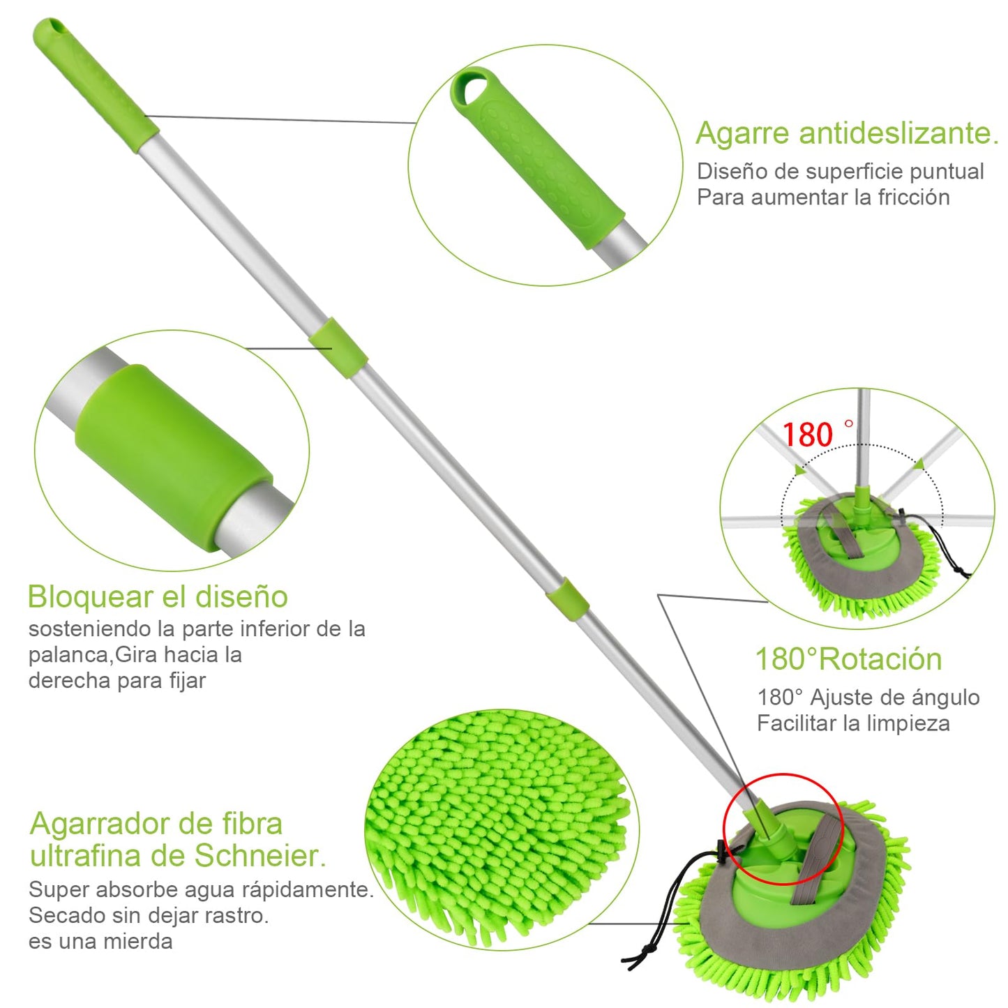Bonieset chenilla microfibra cepillo para polvo de lavado de coche con mango largo kit de limpieza de coche con cepillo de lavado de coche microfibra cabezales de fregona toalla plumero de ventilación