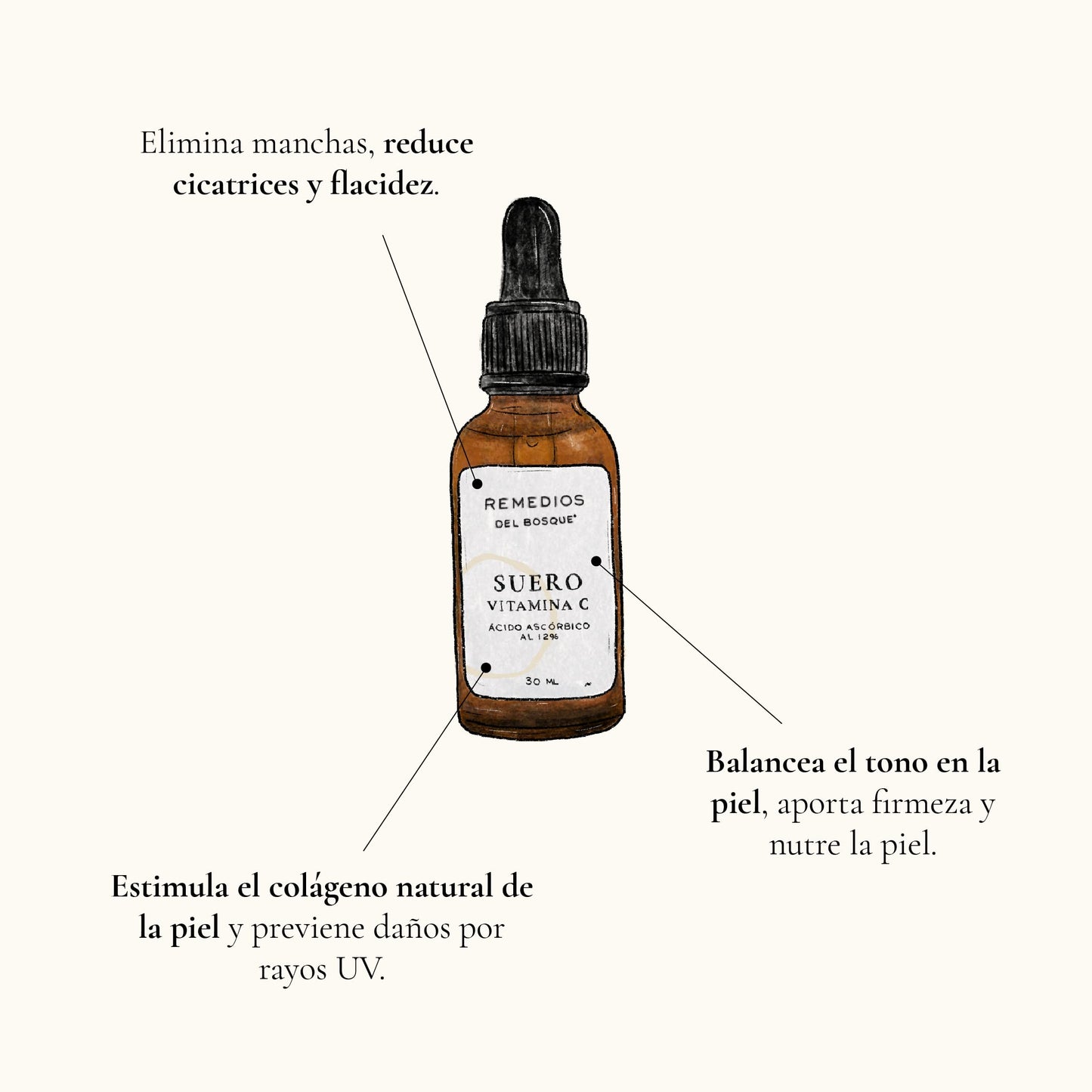 Remedios del Bosque Sérum Anti Manchas Vitamina C al 12%. Uso Nocturno, 30 ml Ácido ascórbico.