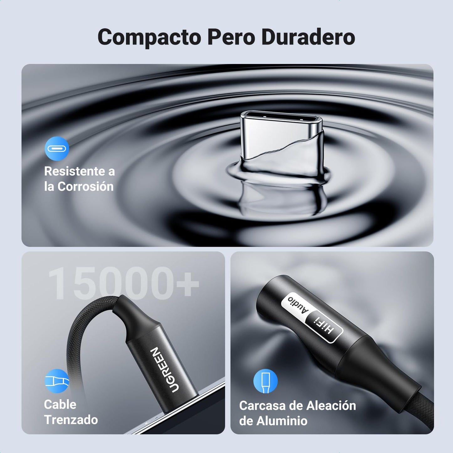 Adaptador USB C a Jack 3.5 mm UGREEN Hi-Res Compatible con iPhone y Galaxy