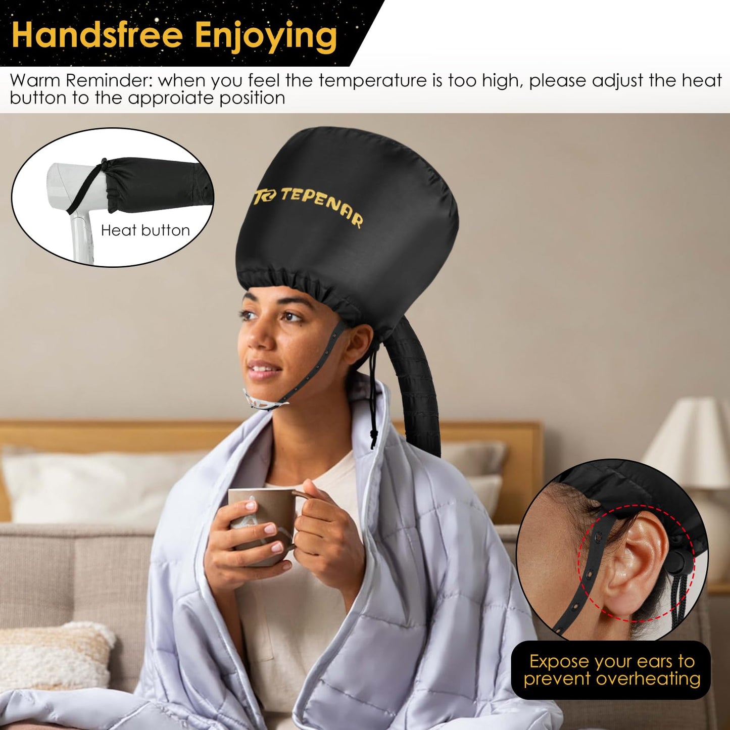 Accesorio para Secador de Pelo TEPENAR Negro Ajustable para Secado Rápido y Cuidado del Cabello Rizado