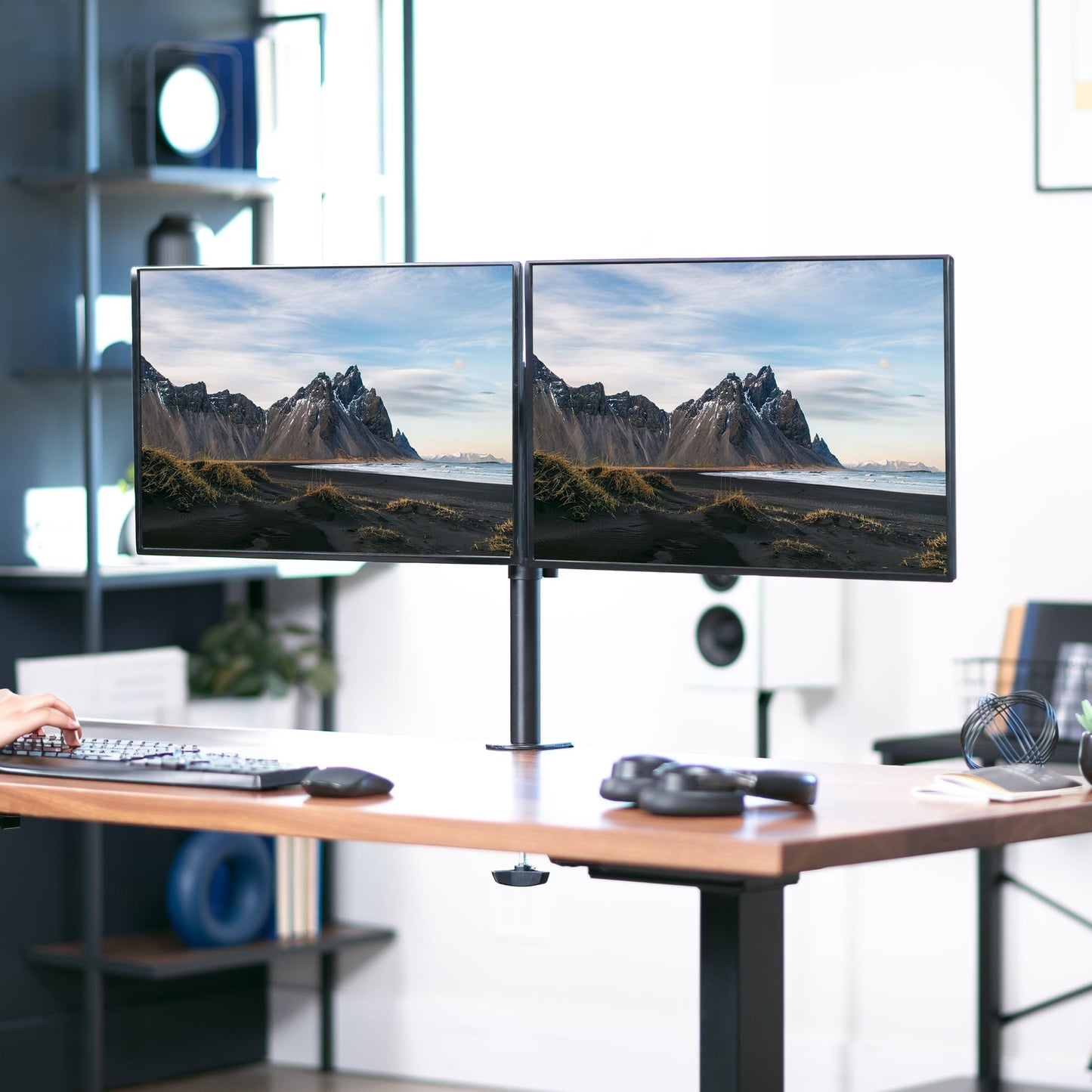 Soporte de Montaje en Escritorio Vivo Negro Resistente y Ajustable para Monitor Dual LCD LED