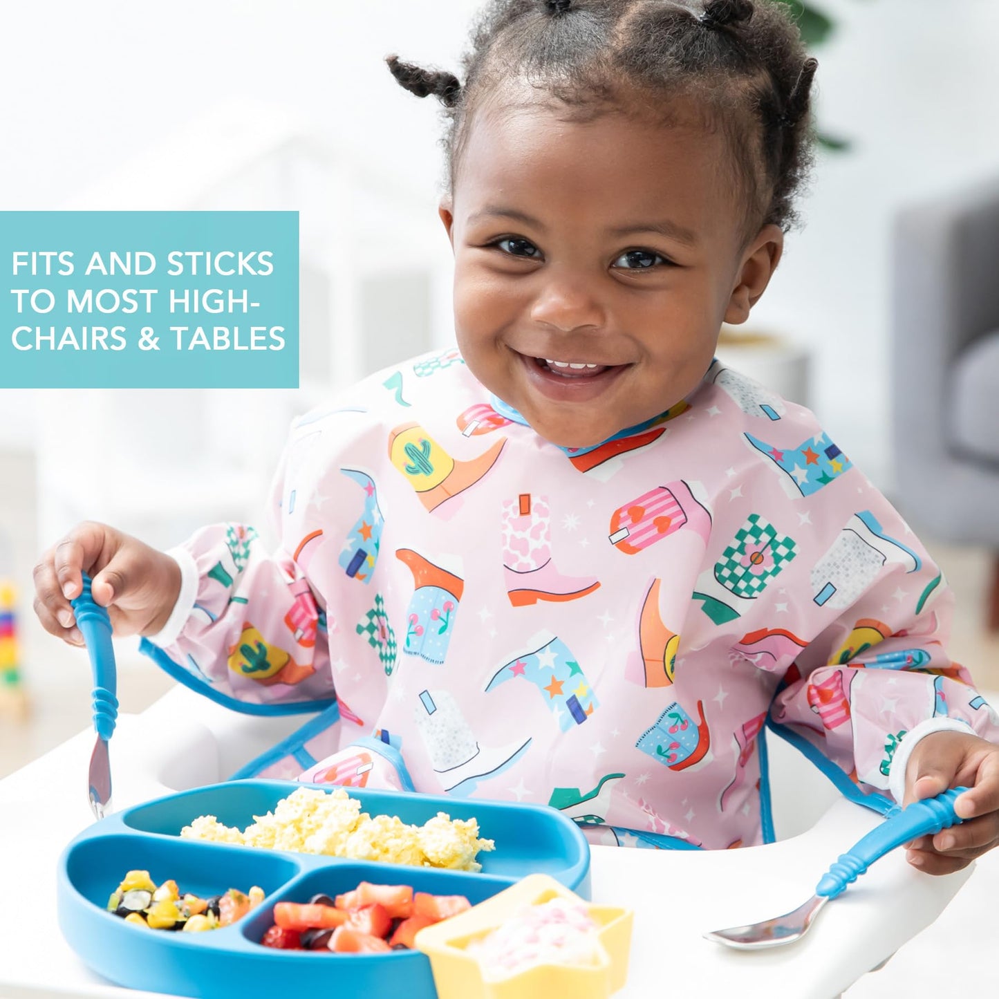 Bumkins - Plato de silicona de agarre para bebés y niños, plato de 3 secciones, apto para horno y microondas, sin BPA, lavable en lavavajillas, color D2 Dark Blue-GD